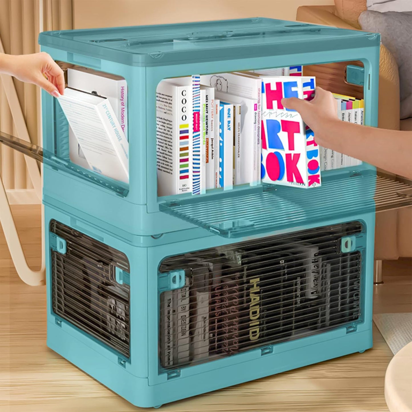 Collapsible Storage Bins,Storage Bins with Lids,Stackable 8.2Gal Folding Storage Box