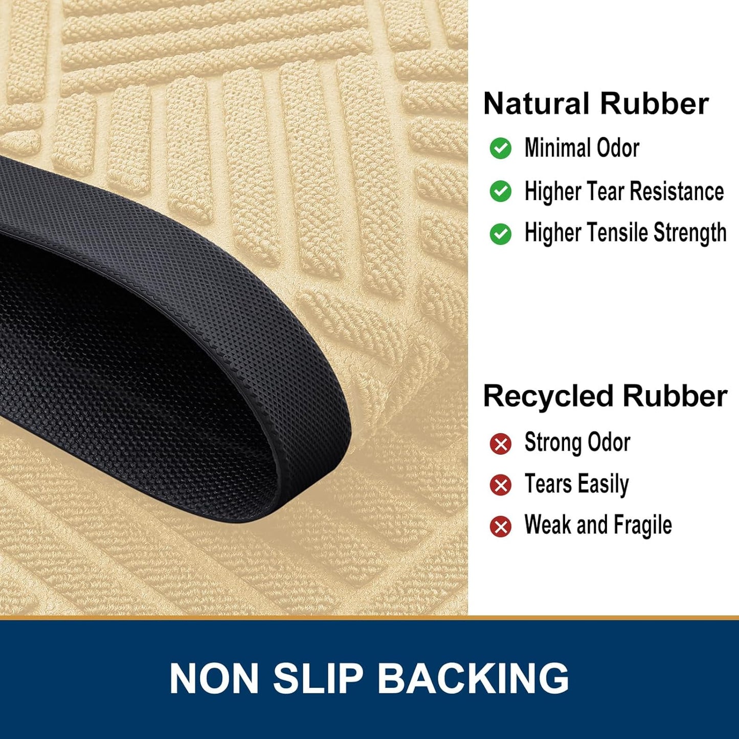 Smiry Half Circle Front Door Mat Outside Entrance, Heavy Duty Outdoor Indoor Natural Rubber Doormat, Non Slip, Trap Dirt and Moisture, Easy Clean, Low Profile Patio Porch Entryway Mat, 29.5x17, Beige