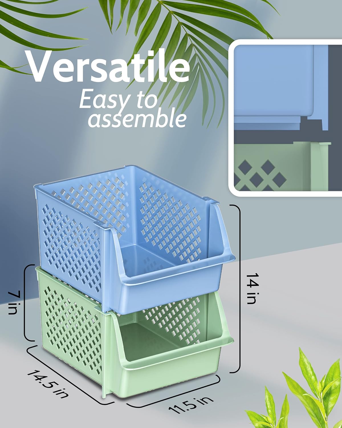 Skywin Plastic Stackable Storage Bins for Pantry - 2 Pack Stackable Bins For Organizing Food, Kitchen, and Bathroom Essentials (Multi)