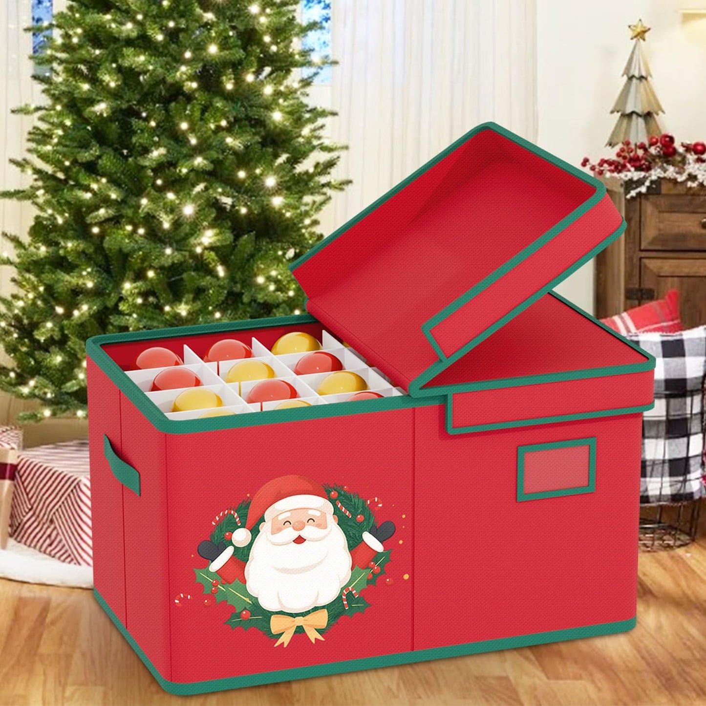 Christmas Ornament Storage Box Red Christmas Decoration Storage Containers 600D Oxford fabric Ornament Organizer Storage Box Fit 96 3 inch Holiday Ornaments Christmas Decor Storage Container