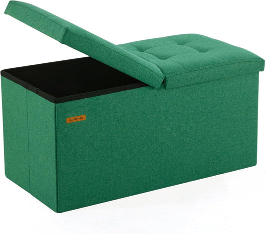 HAUSFRAU - 30 Inches Storage Ottoman Bench with Flipping Lid, Foldable Storage Chest Foot Rest for Living Room, Bedroom, Entryway, Load 660 lb, Linen Green