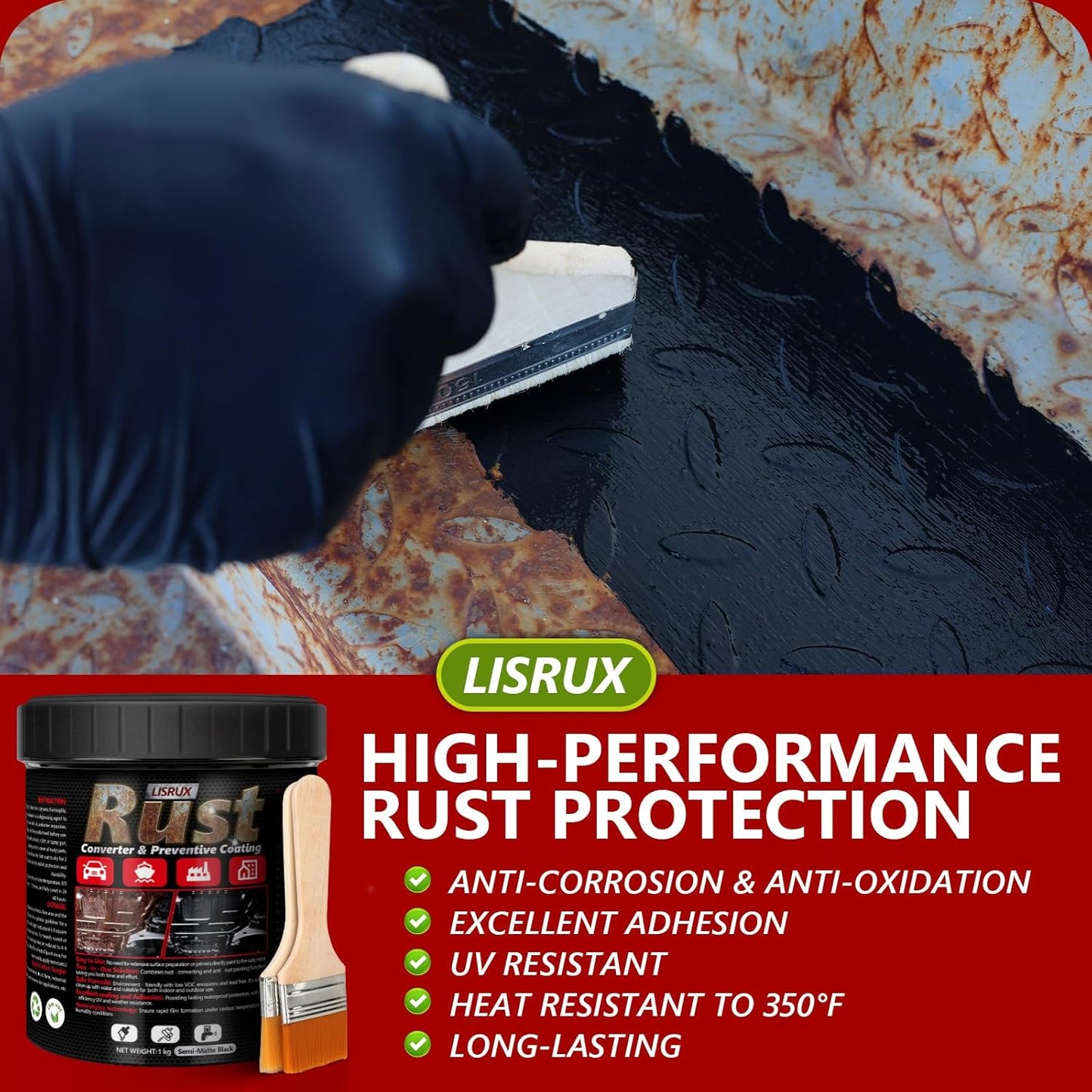 4-in-1 Rust Converter & Metal Primer, 34 Fl Oz Black Rust Inhibitor Paint for Metal, Automotive Rust Reformer, Industrial Grade Water Based, Heat Resistance & UV Resistant
