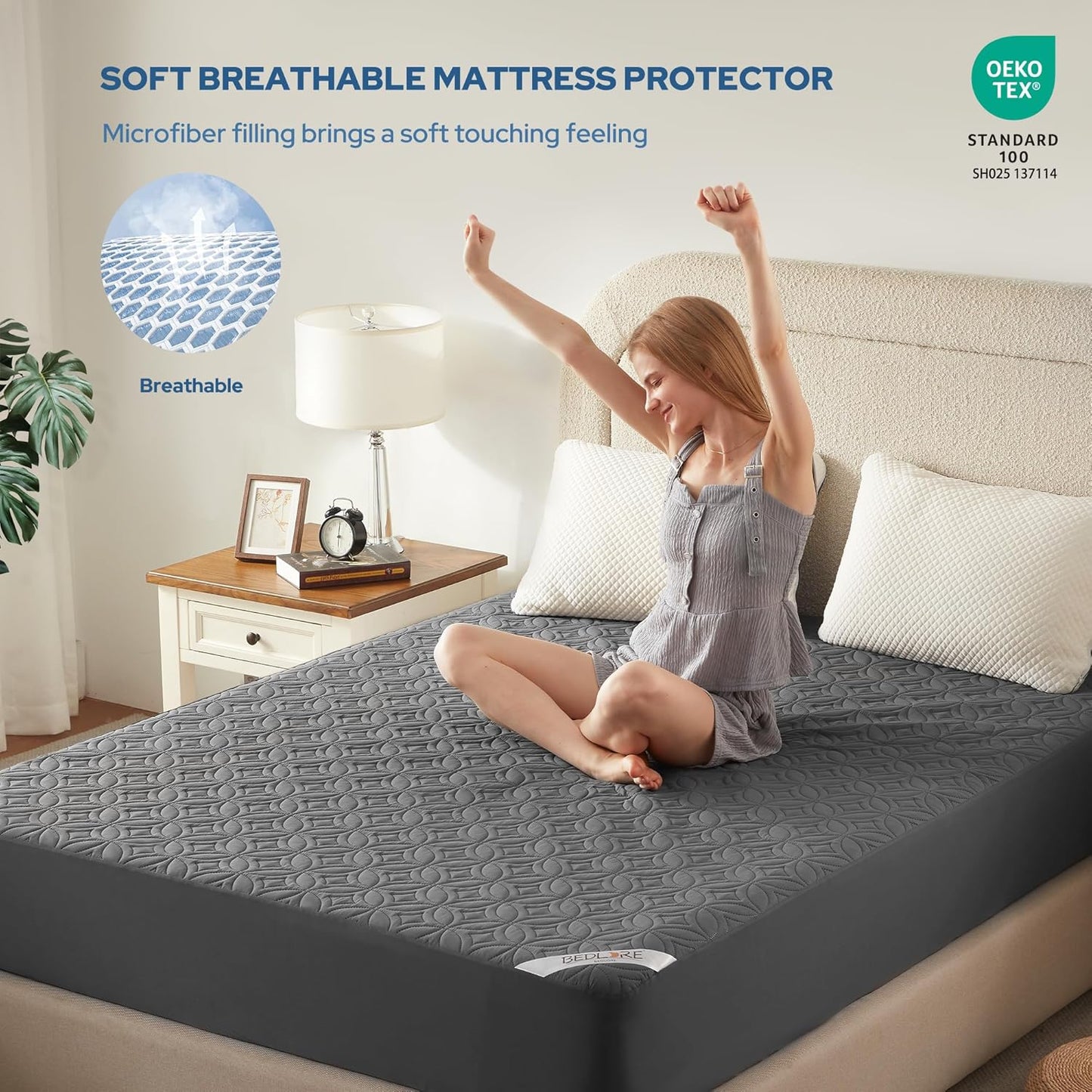 BEDLORE Waterproof Mattress Protector, Full Size Mattress Pad with Deep Pocket 6"-15" Depth, Soft Dirt-Proof Double Bed Mattress Cover for Bedroom, College Dorm, Hotel (Gray)