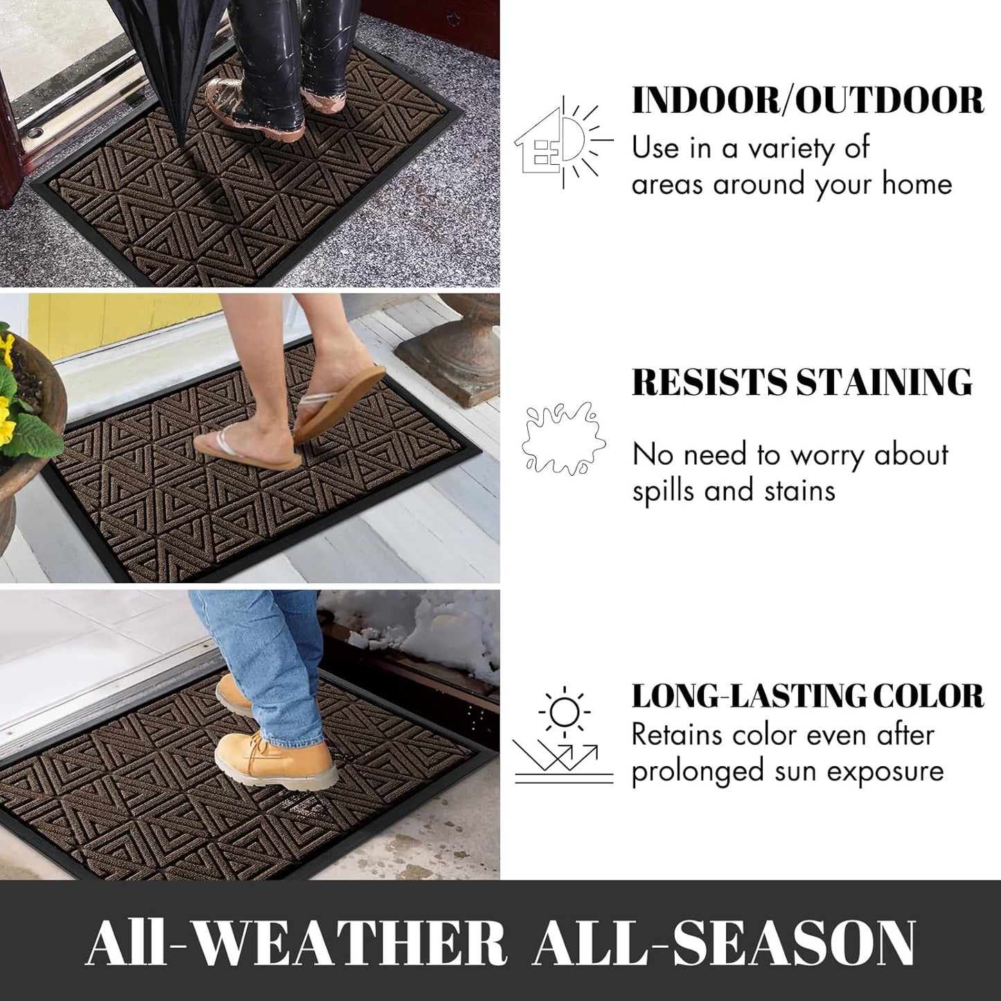 Yimobra Outdoor Mats for Front Door 29.5x17, All-Weather Waterproof Non-Slip Outdoor Door Mat Outside Eentrance, Garage/Patio Entryway Indoor Doormat, Easy Clean, Brown
