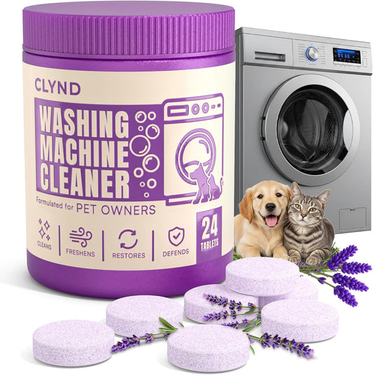 Washing Machine Cleaner Tablets 24 Pack for HE Front Load, Top Load Washing Machine Cleaning Tablets Descaler and Deodorizer, Formulated for Pet Owners, 1 Year Supply Laundry Washer Cleaner