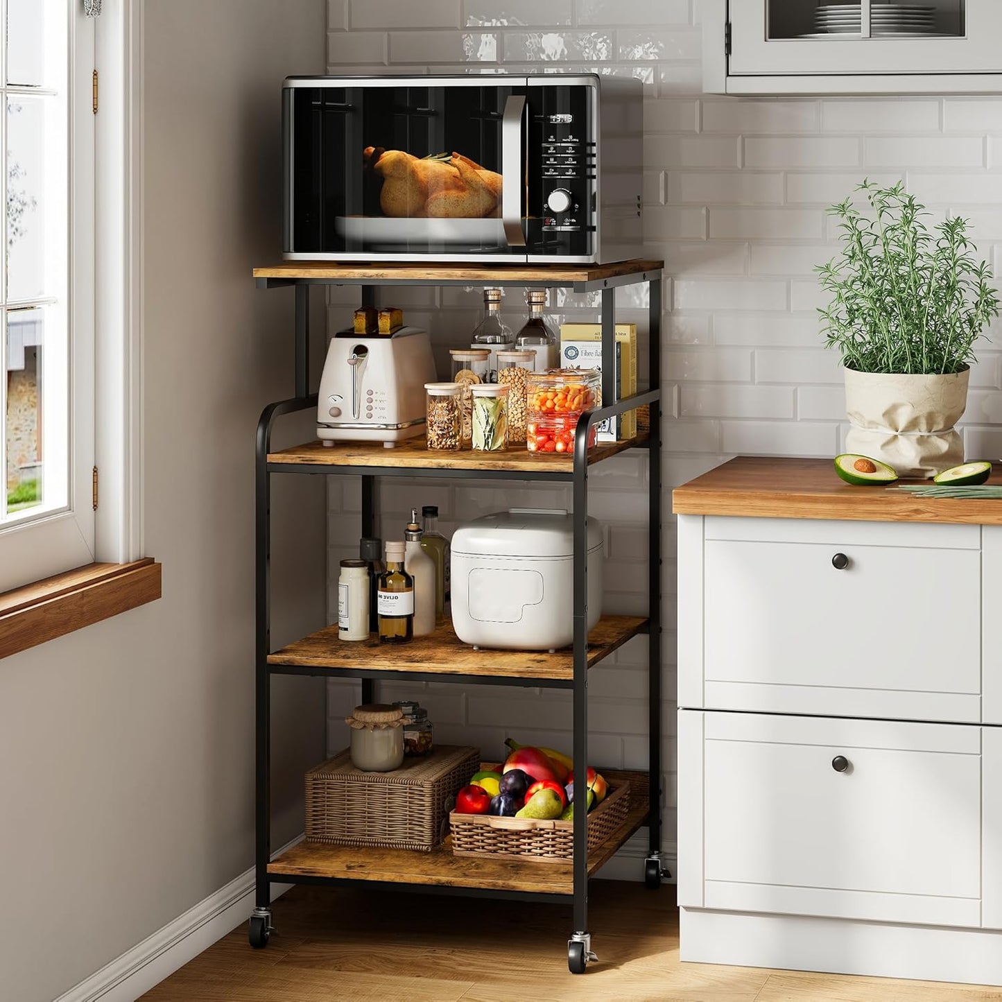 Warmiehomy 4 Tier 24" x 24" Printer Stand with Adjustable Storage Shelf - Large Tall Printer Table with Wheels - Rolling Cart for 3D Laser Printer - Home Office Small Spaces Organization (Brown)