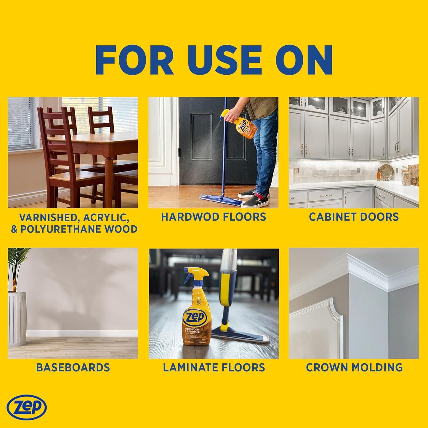 Zep Hardwood and Laminate Floor Cleaner - 32 Oz (Case of 4) - ZUHLF324 - Cleans Spots, Stains, and Scuffs while Restoring Shine on Hardwood, Laminate, Cabinet Doors, Crown Molding, and MORE