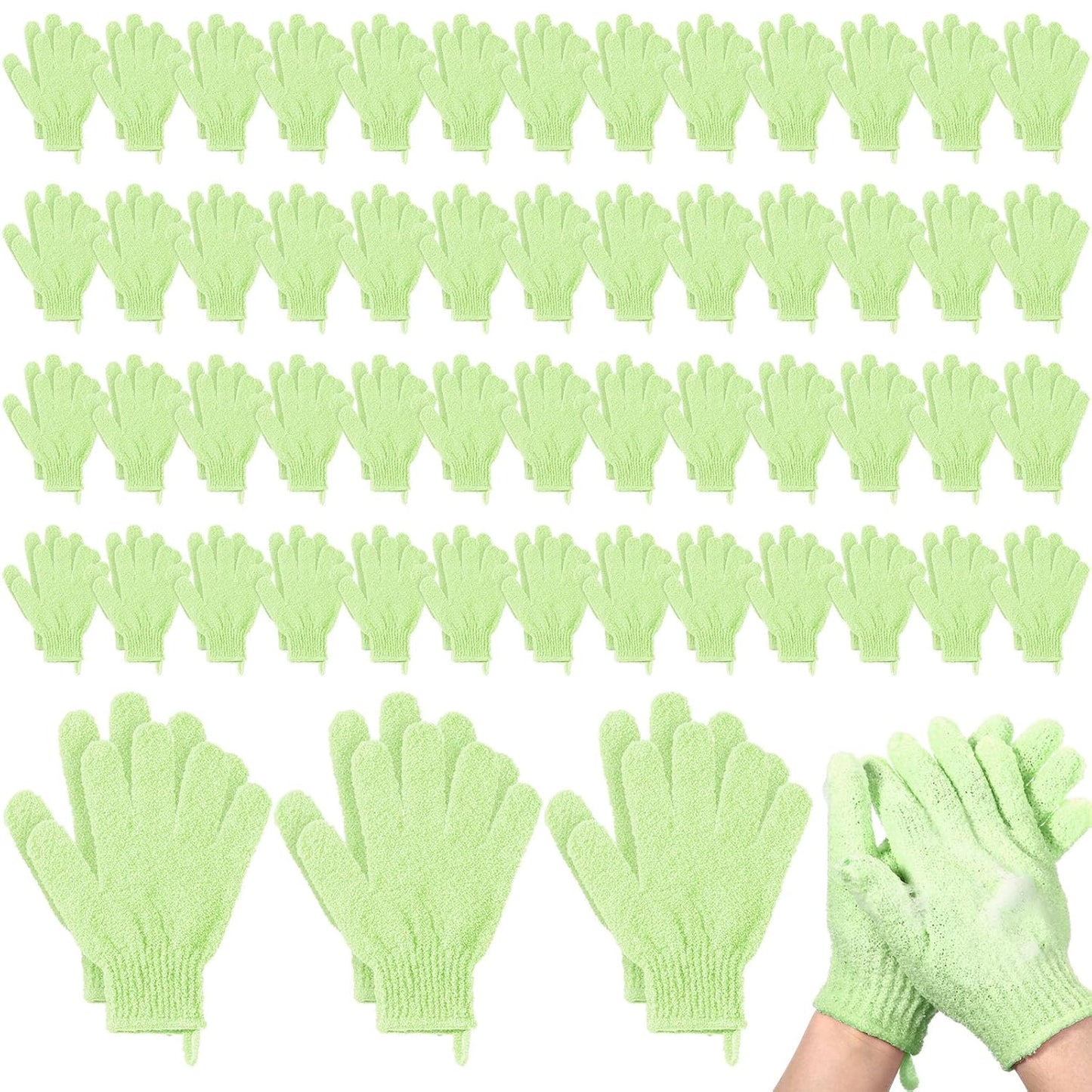 104 Pcs Exfoliating Glove Bulk Shower Gloves with Hanging Loop Exfoliating Body Scrubber Dead Skin Remover for Body Bath Beauty Spa Massage Scrubs Men Women Bathing (Green)