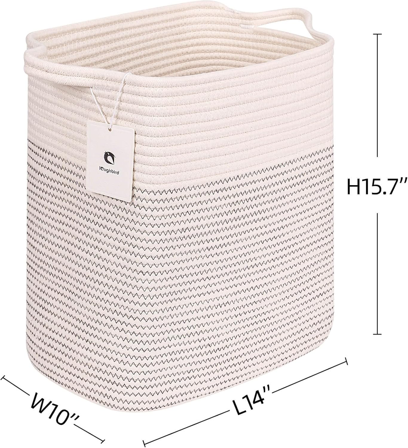 Medium and Large Woven Basket//With Handle, Used for Toys and Fabric Storage Basket used for Storing xl Storage Box, Decorative Storage Box Room (14L*15.7H I White/Black Line, 14L*10W*15.7H)