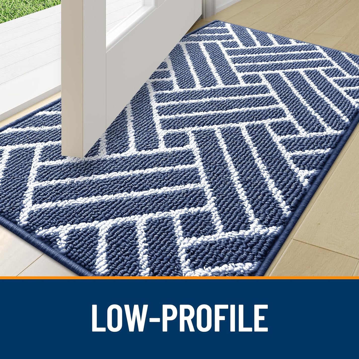 OLANLY Indoor Door Mat, 36x24 Inch, Dirt Resistant and Absorbent, Non-Slip Rubber Backing Floor Mats, Easy Clean Low-Profile Doormat for Entryway, Front Door, and Inside Entrance, Navy