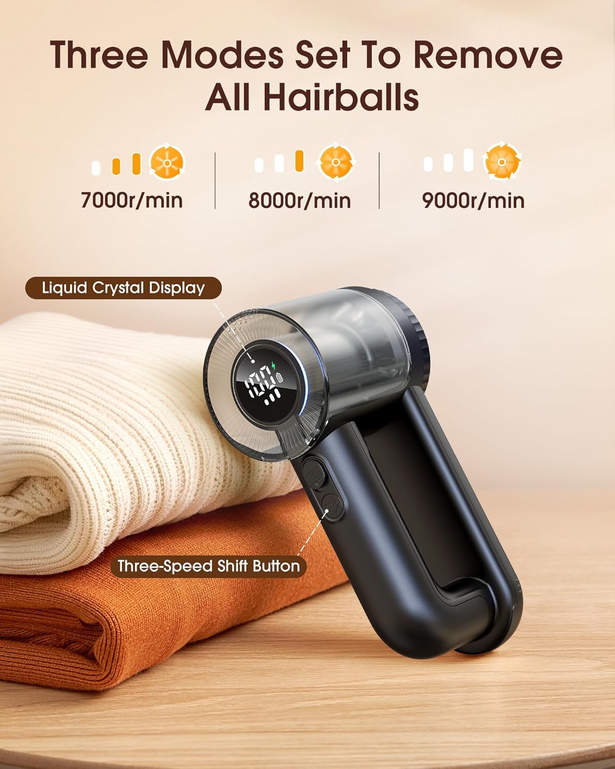 Fabric Shaver Electric Lint Remover Rechargeable Lint Shaver Digital Display Fabric Sweater Shaver 3 Speeds 6 Leaf Blades for Clothing to Remove Pilling for Clothes Furniture Sweater Couch Blanket