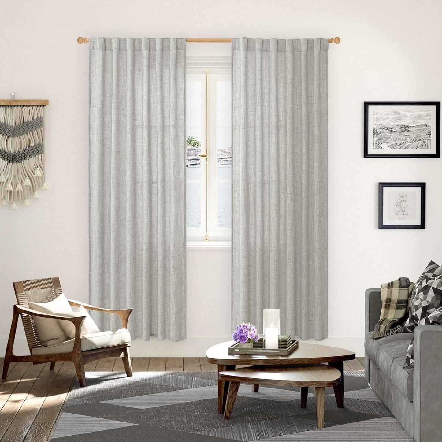 YoungsTex Light Grey Linen Curtains 78 Inch Length for Living Room, Light Filtering Semi Sheer Window Drapes Rod Pocket Back Tab Curtain for Bedroom Office Dining, 2 Panels, 52 X 78 Inch