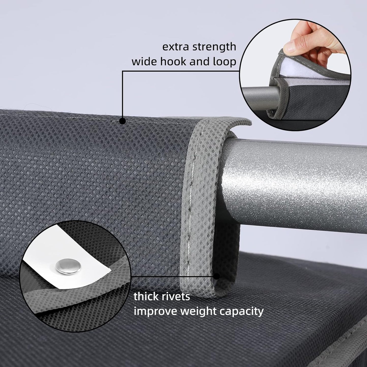 2 Packs Hanging Closet Organizer Stroage, 3-Shelf Hanging Shelves with Bamboo Inserts & Side Pocket, Grey