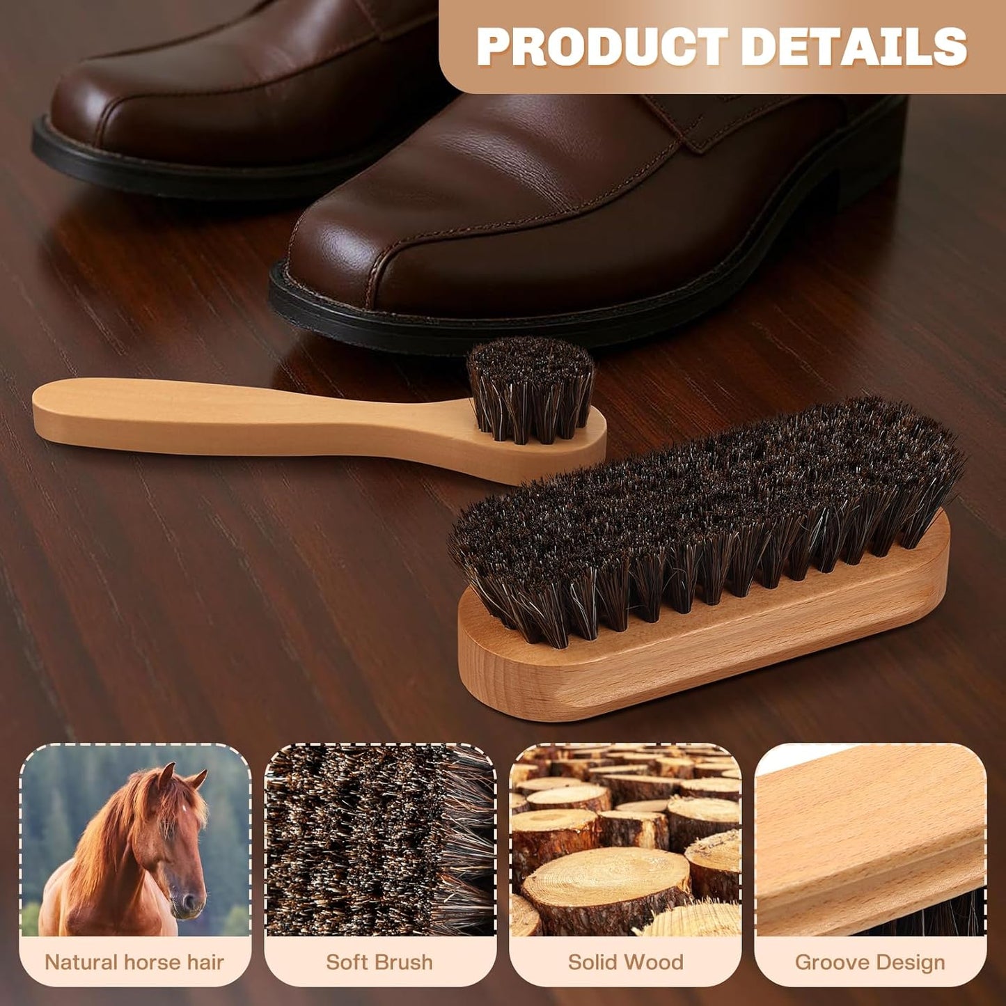 2 Pcs Horsehair Shine Shoes Brush Kit Polish Dauber Applicators Cleaning Leather Shoes Boots Care Brushes Suede Cleaner Brush(Wooden Style F)