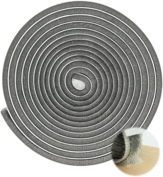 Weather Stripping Brush for Sliding Windows/Doors Frame Side,Pile Self Adhesive Weatherstrip Seal Strip Sealer Draft Stoppers (33ft x11/32 Backing x 3/16 Brush inch, Grey)