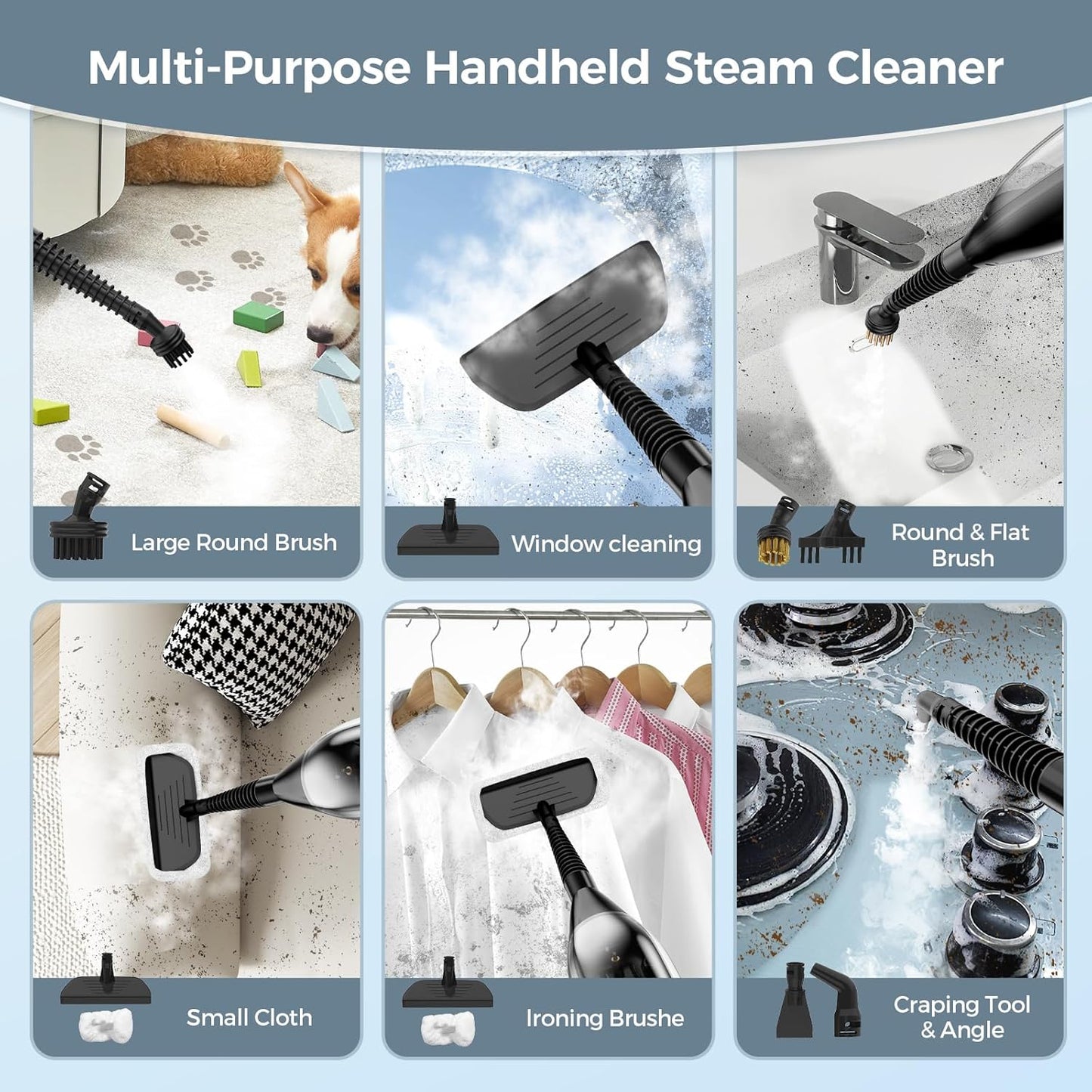 Steam Mop, 12-in-1 Powerful Handheld Steam Cleaner Detachable Steam Mops for Floor Cleaning, 550ML Removable Tank, 23FT Power Cable, MultiPurpose Steamer for Hardwood, Tile, Grout, Furniture