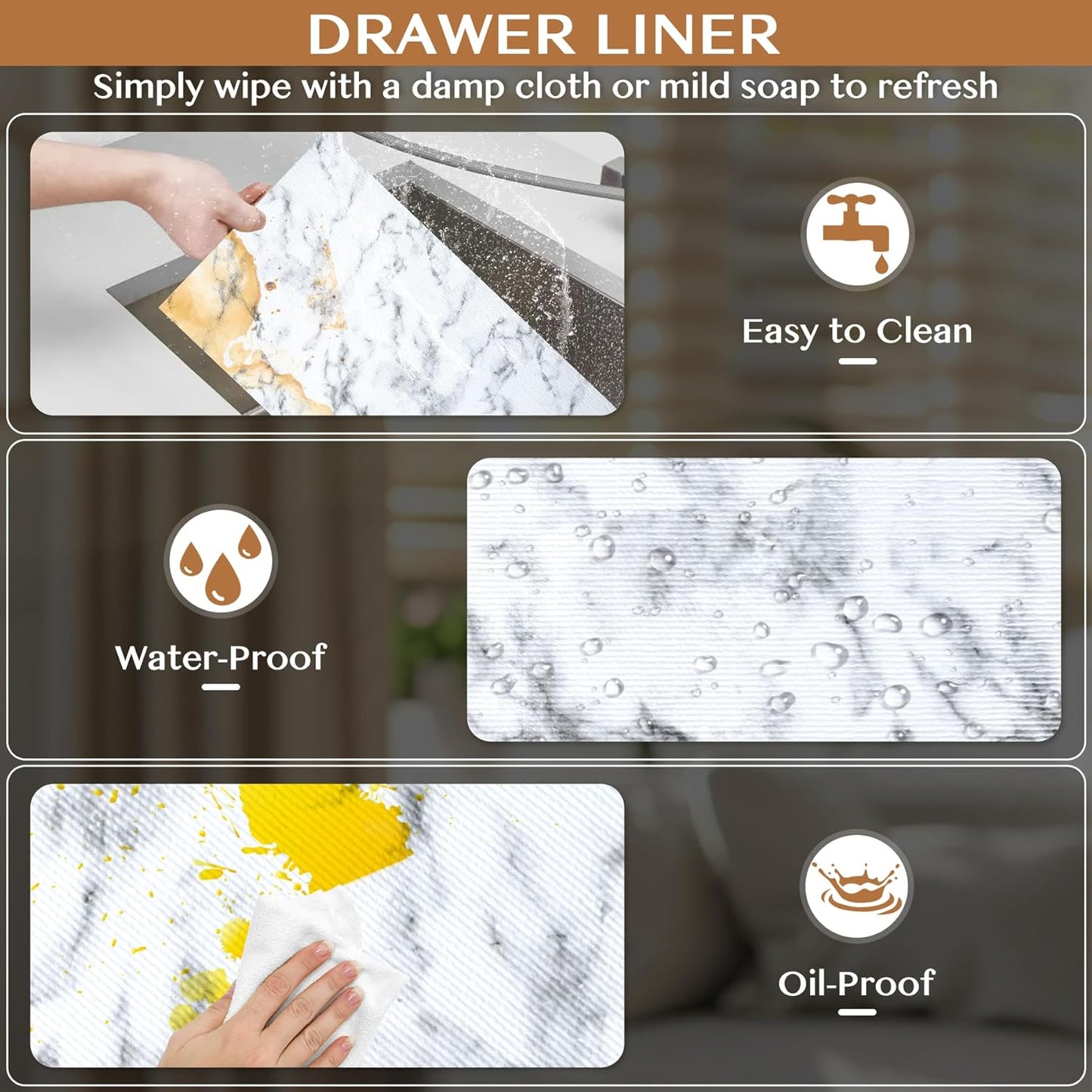 Non-Adhesive Shelf and Drawer Liner for Kitchen Cabinets, 12 in x 10FT Strong Non-Slip Cabinet Liners for Shelves, Refrigerator, Pantry Storage, Bathroom Closet, Easy to Clean, Marble
