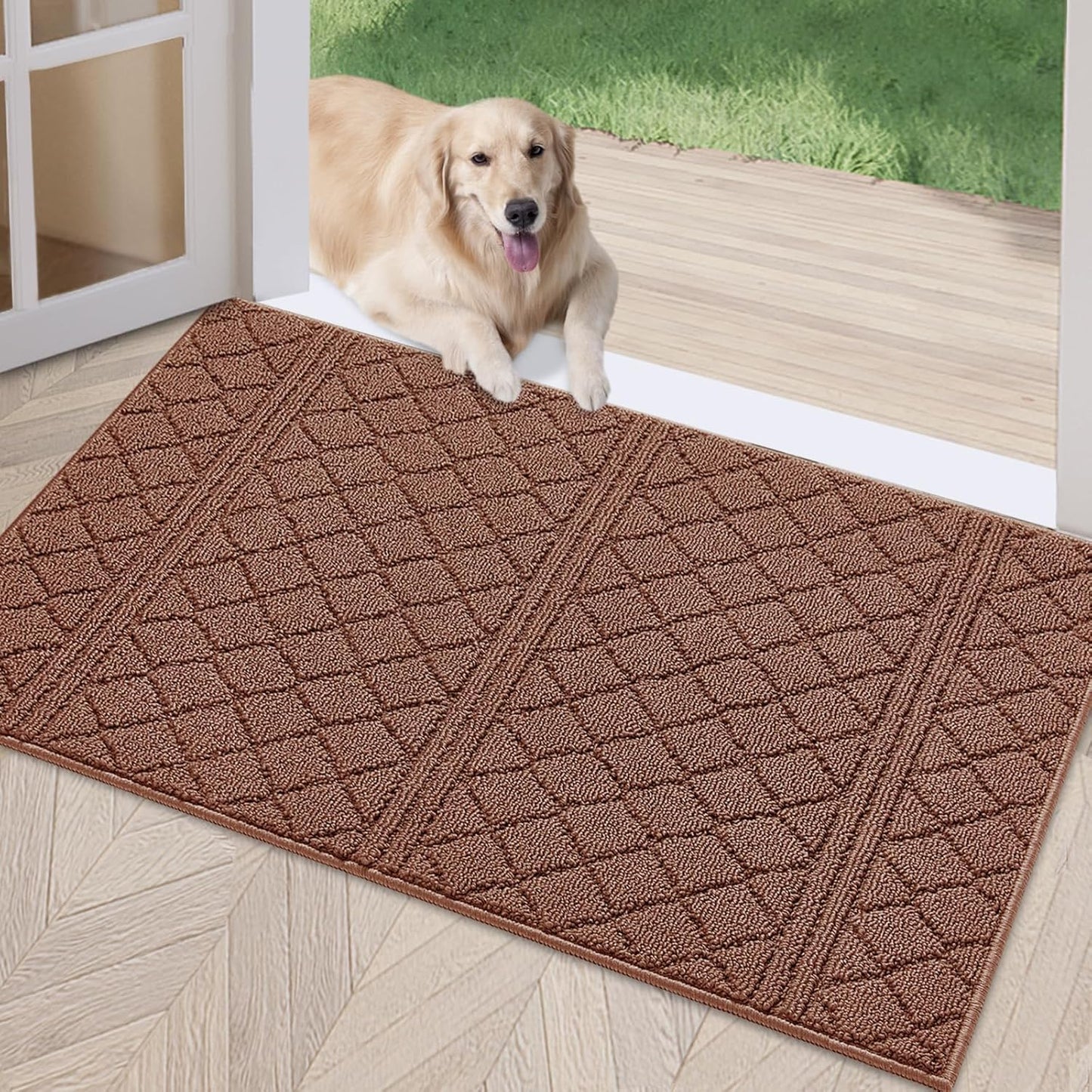 REFETONE Indoor Doormat, Front Back Door Mat 20"x32" Absorbent Rubber Backing Non Slip Door Mats, Low-Profile Resist Dirt Rugs, Machine Washable Door Rug Inside Floor Mat for Entryway, Chocolate