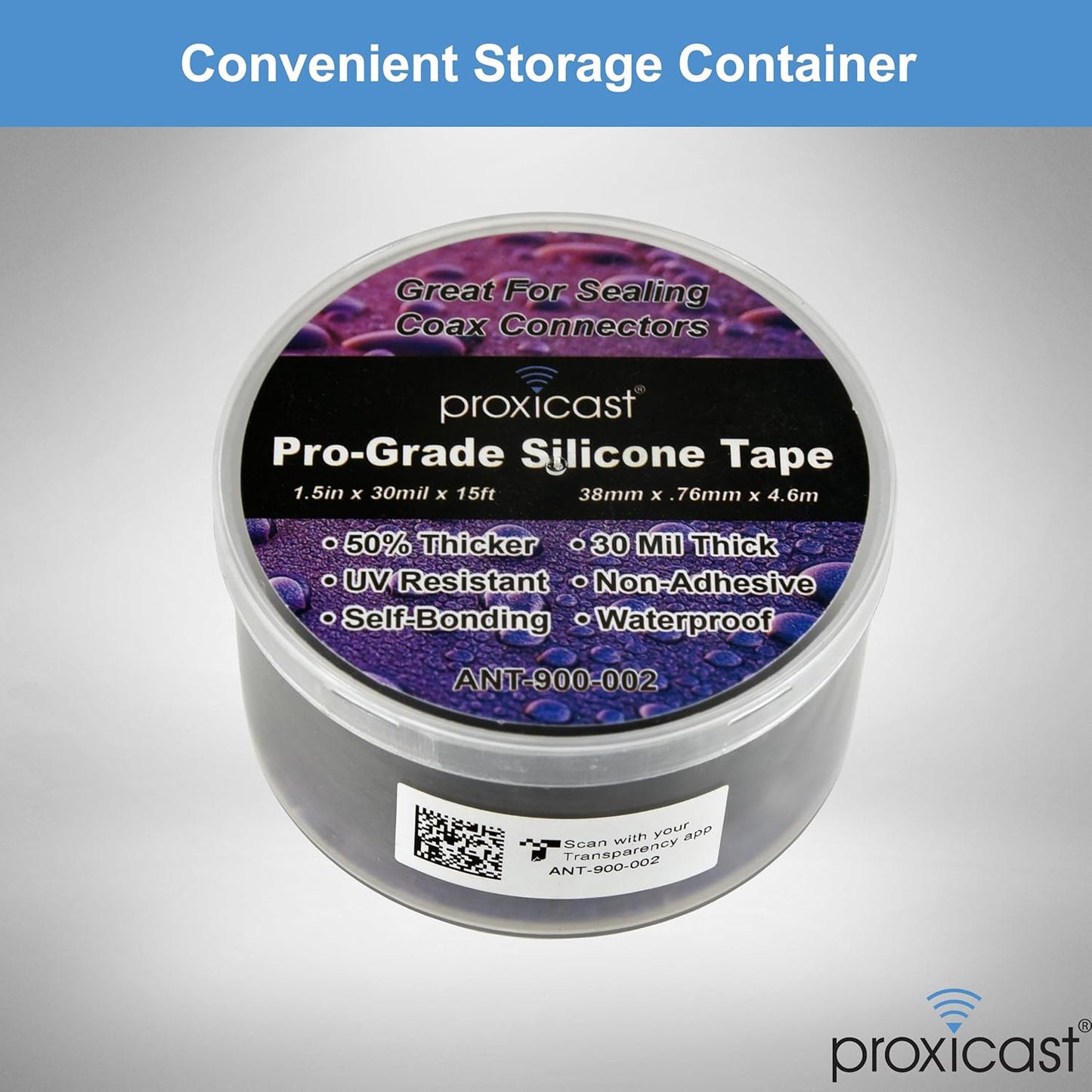 Proxicast Pro-Grade Extra Strong 30mil Weatherproof Self-Fusing Silicone Rubber Sealing Tape For Outdoor Antenna Coax & Electrical Cables, Hose/Pipe Leaks & Emergency Repairs (1.5" x 15' roll) - Black