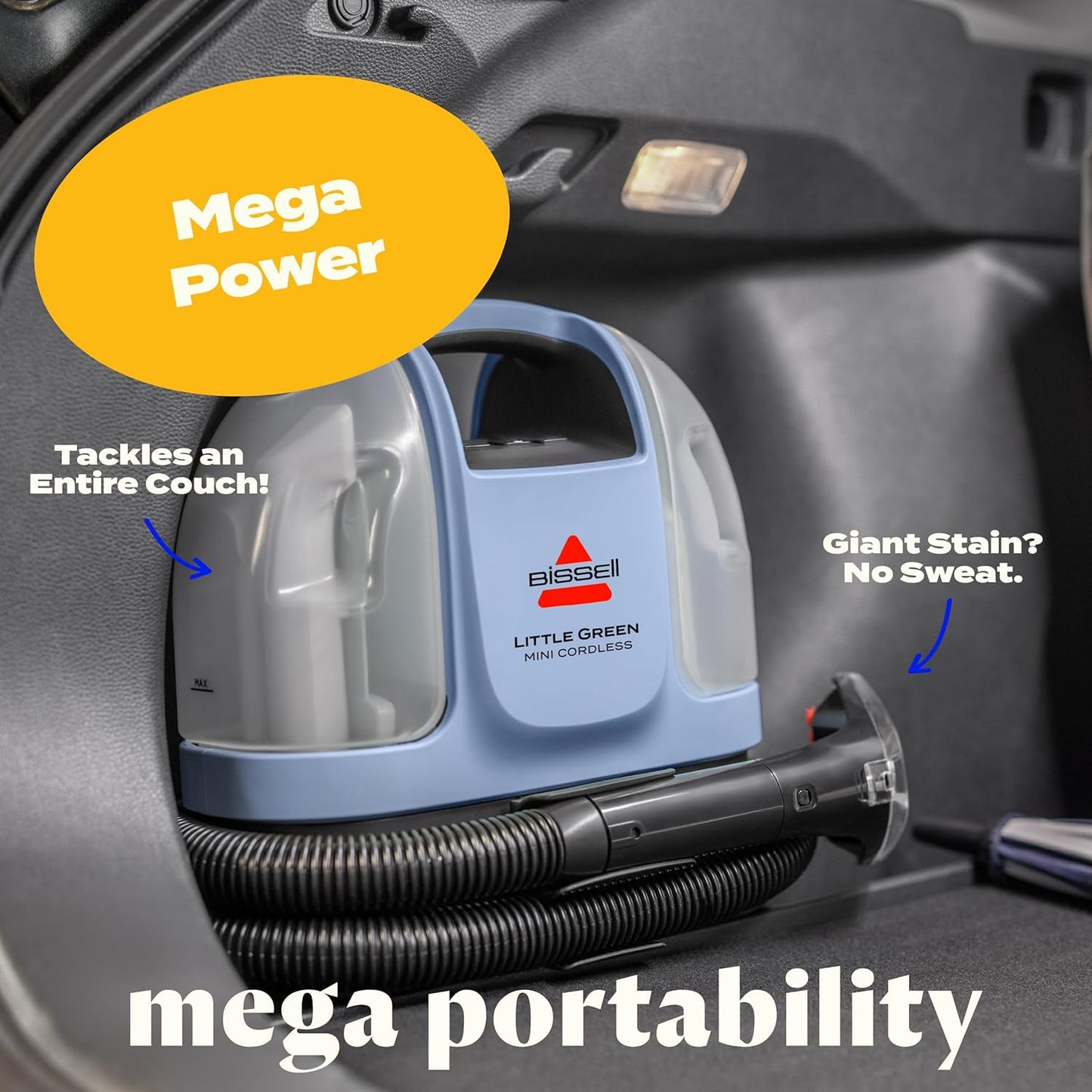 BISSELL Little Green Mini Cordless Portable Carpet and Upholstery Deep Cleaner, Car/Auto Detailer, with HydroRinse Self-Cleaning Tool and 4" Tough Stain Tool, Limited Edition Color Lake, 4015L