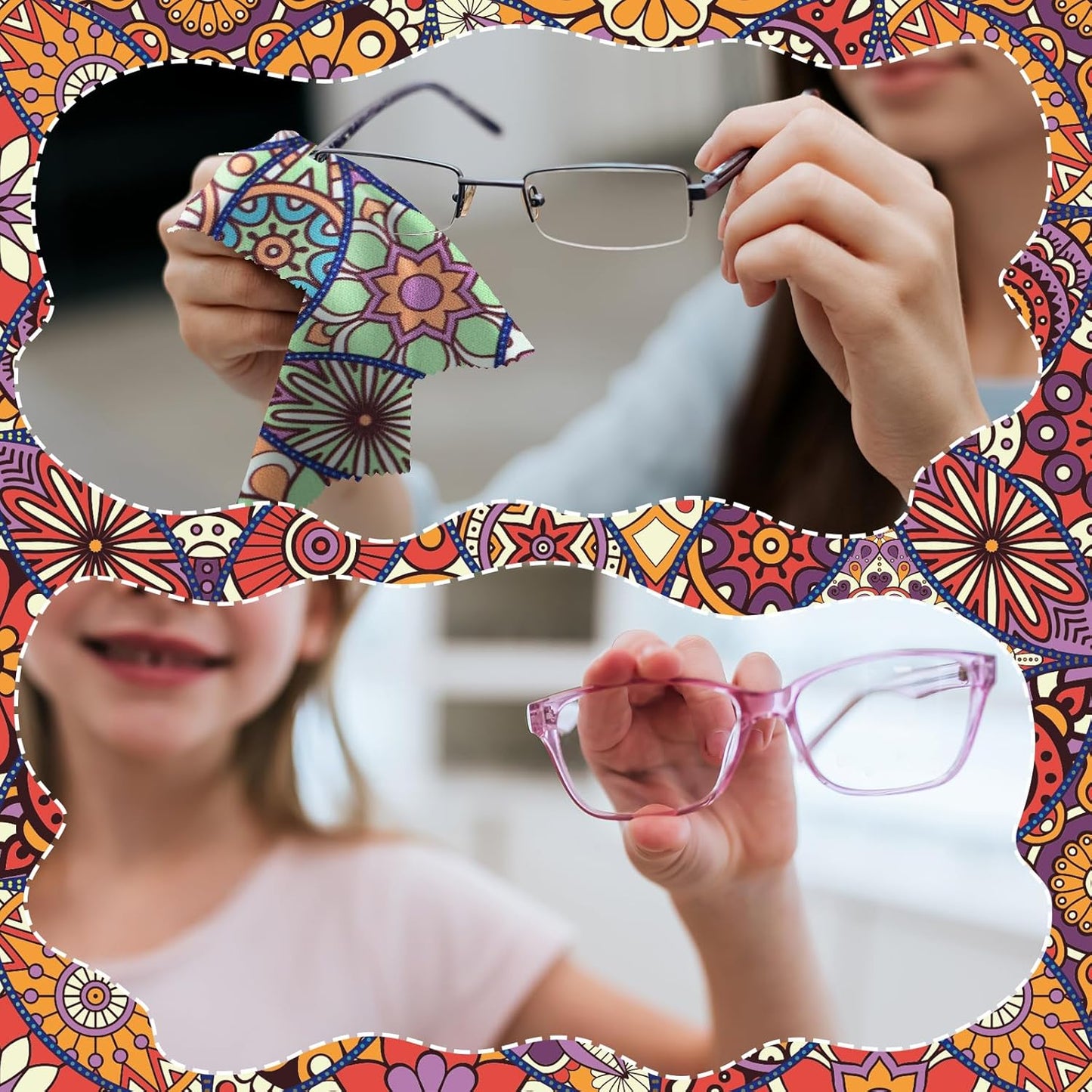 Sinmoe 20 Pcs Microfiber Cleaning Cloth Microfiber Cloth Gift Soft Multicolor Glasses Cleaner for Eyeglasses Camera Lens Cell Phone Screens Glasses, 6 x 6 Inches(Mandala)