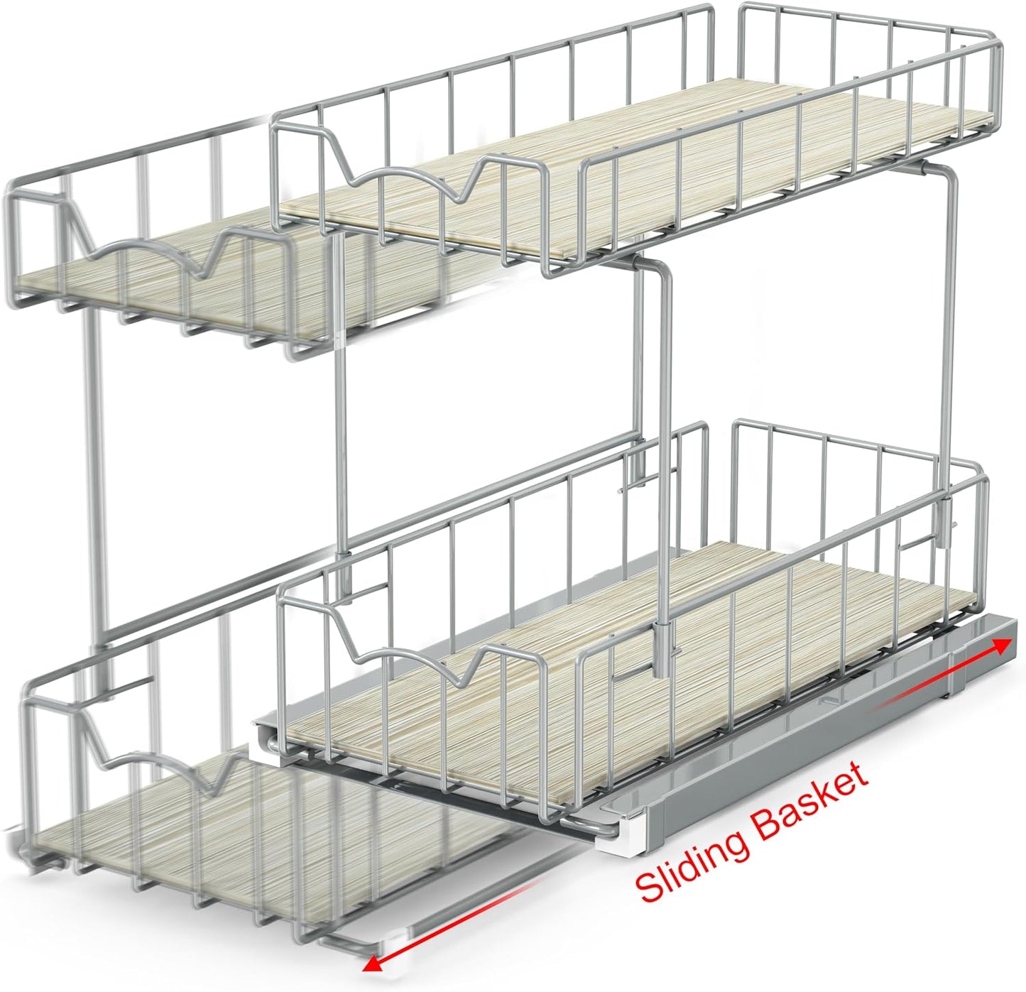 Simple Houseware 2-Tier Spice Rack Slide Out Wire Basket Drawer Organizer, Silver