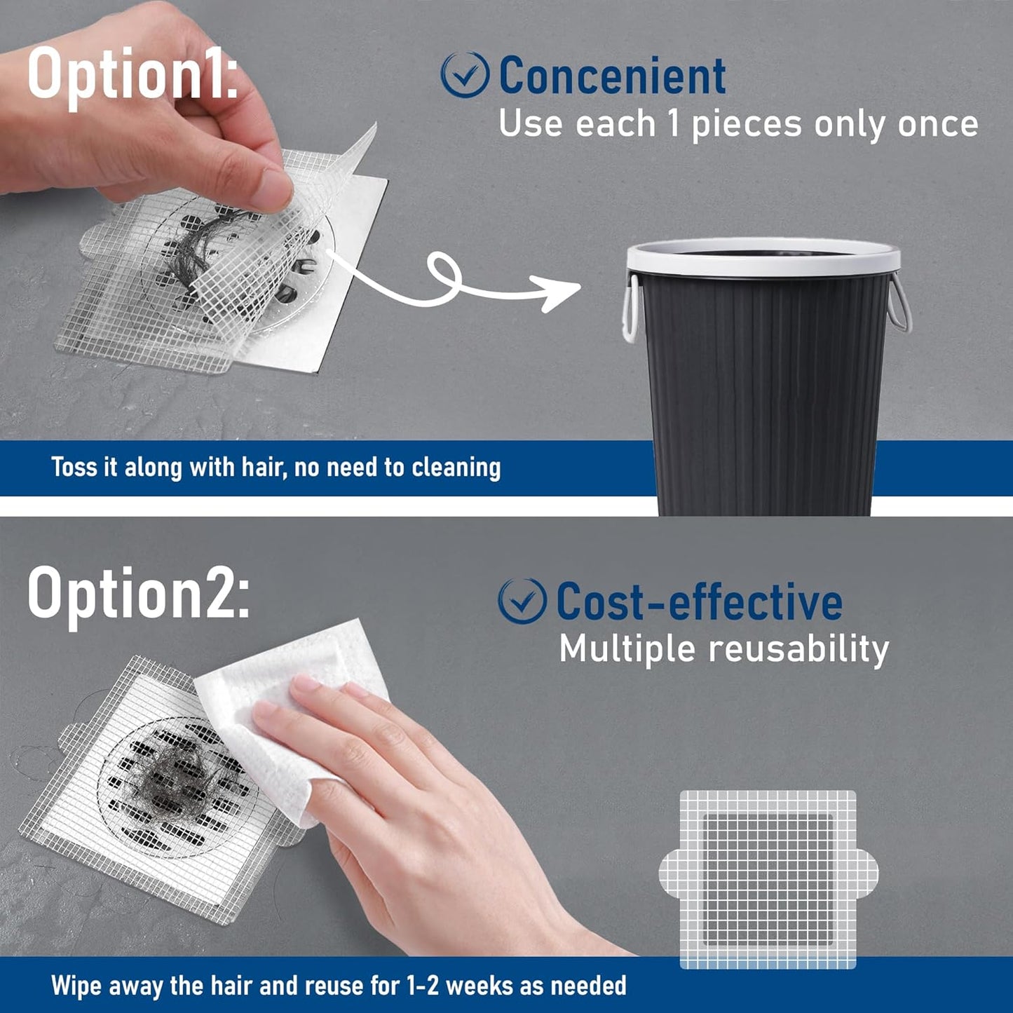 Disposable Hair Catcher Shower Drain Mesh Stickers, Hair Catchers for Shower, 25 Pack, 4.1 Inch - Square