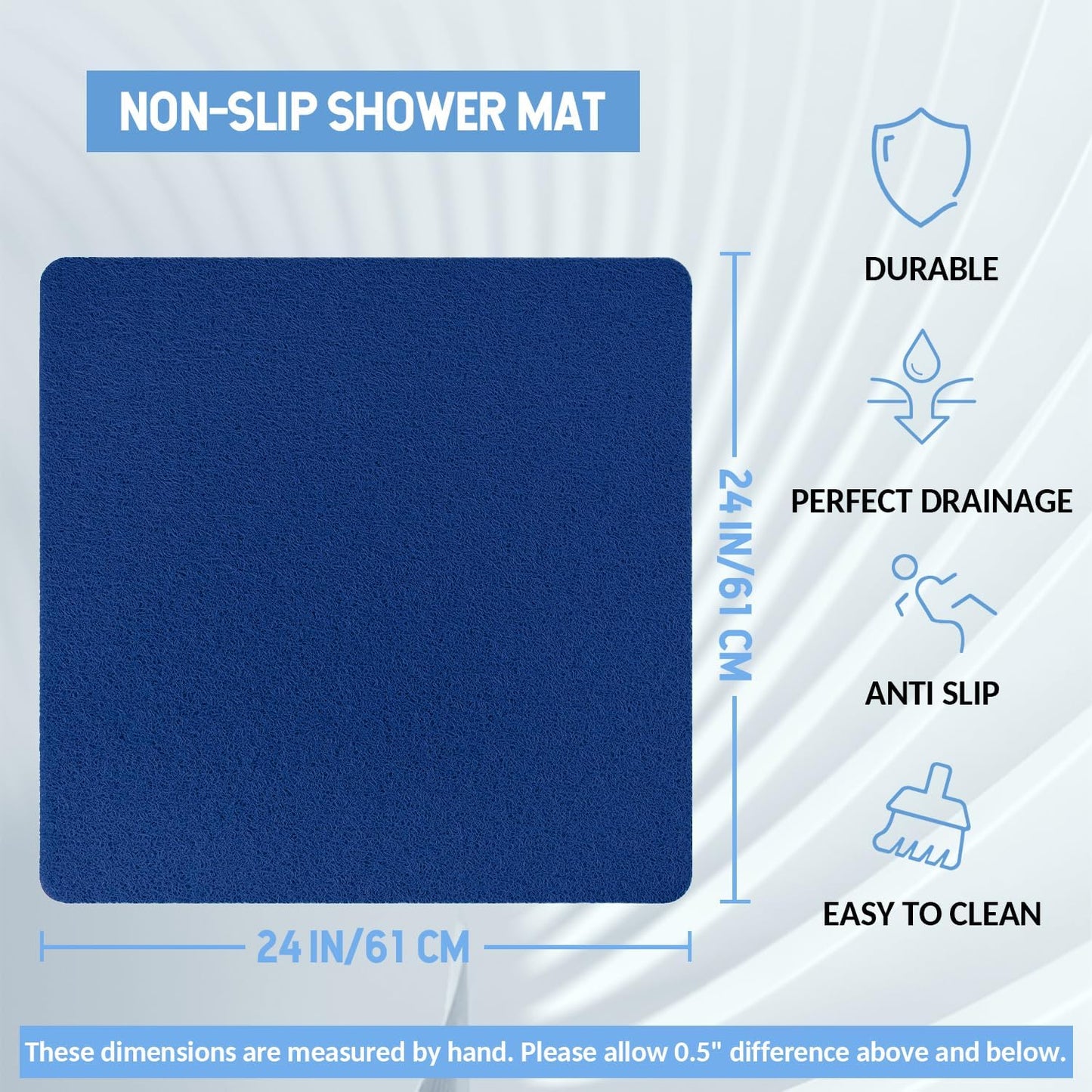 Non-Slip Bathtub Mat, Anti Slip Shower Mat, Fast Drying Bathtub Mats, Foot Scrubber Mat, Anti Slip Mat for Tub, Floor, Bathroom, Kitchen, Home, Hotel (Navy Blue 24"×24")