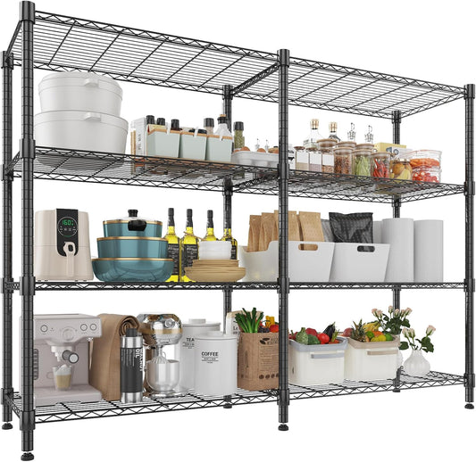 Himimi 4-Tier Adjustable Metal Shelving - 1600LBS Capacity, Heavy Duty Wire Organizer for Kitchen, Garage, Pantry, Laundry, 72" W x 18" D x 60" H, Black