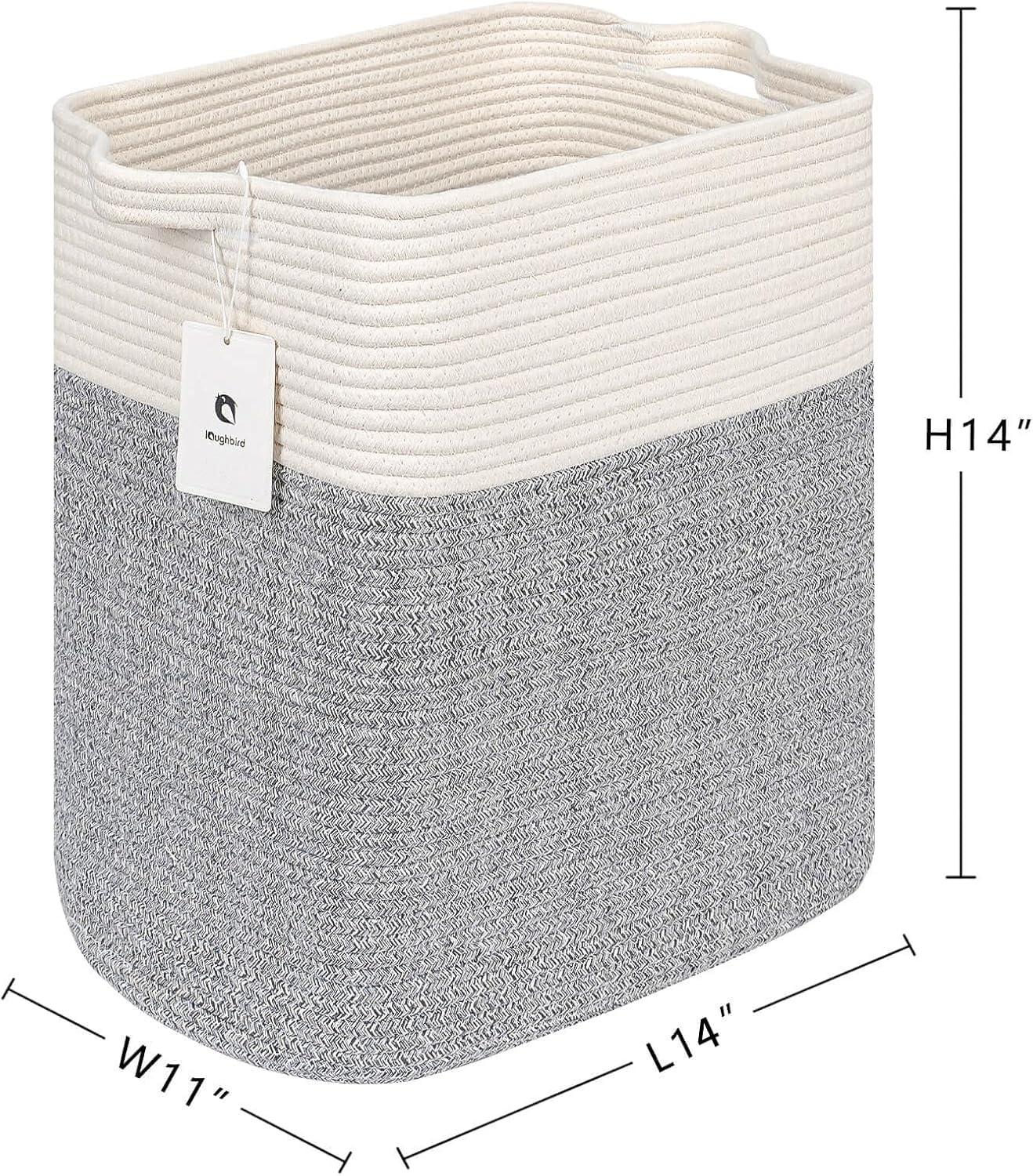 Storage Baskets for Clothes Fabric Cotton Rope Storage Basket with Handles, Decorative Woven Basket for Living Room,Closet Organizer Blankets, and 2bags (Silver Gray, L14×W11×H14)