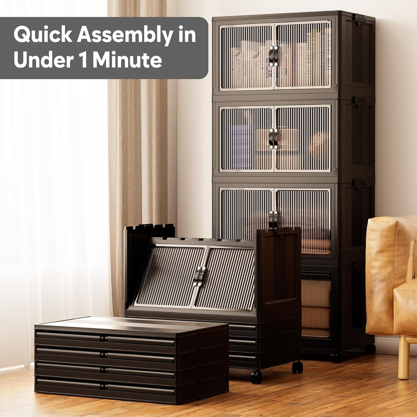 Jalove 50QT Plastic Storage Bins with lids, Stackable Collapsible Storage Containers with Wheels, Closet Organizer and Storage Drawers, Clothes Storage Cabinet for Home Office Garage, 1 Pack Black