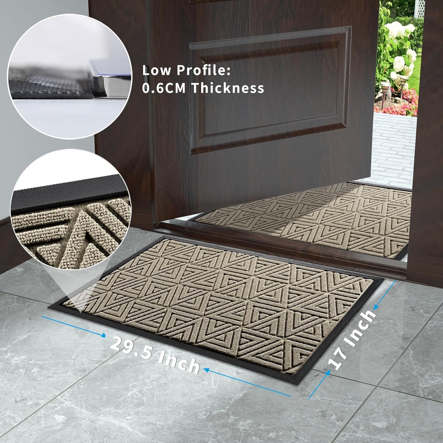 Yimobra Outdoor Mats for Front Door 29.5x17, All-Weather Waterproof Non-Slip Outdoor Door Mat Outside Eentrance, Garage/Patio Entryway Indoor Doormat, Easy Clean, Beige