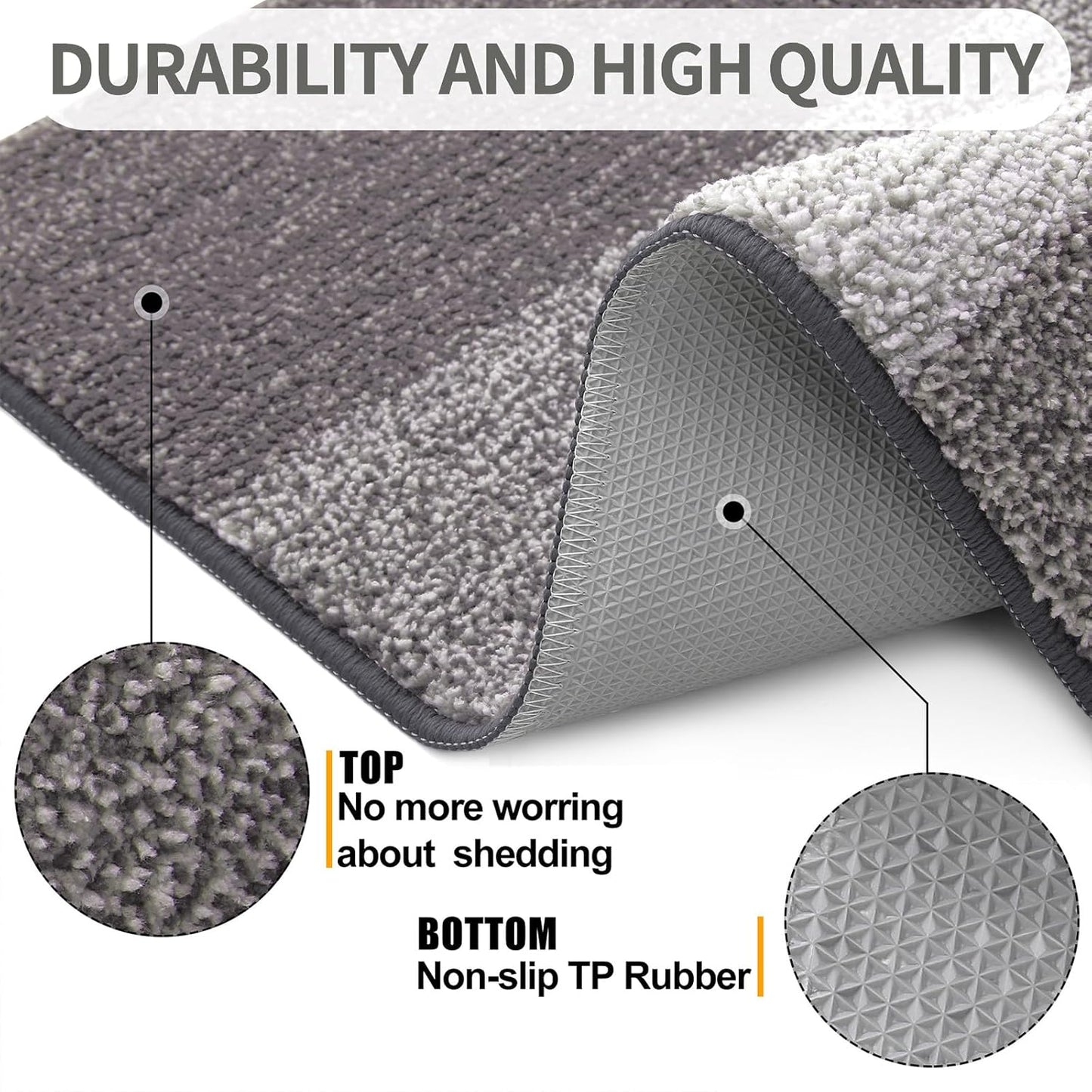 Kitinjoy Indoor Outdoor Door Mat, 48x30 Non-Slip Absorbent Dirt Trapper, Low-Profile Washable Inside Entrance Front Floor Mat, Sturdy Soft Entry Doormats for Entryway, Light Grey