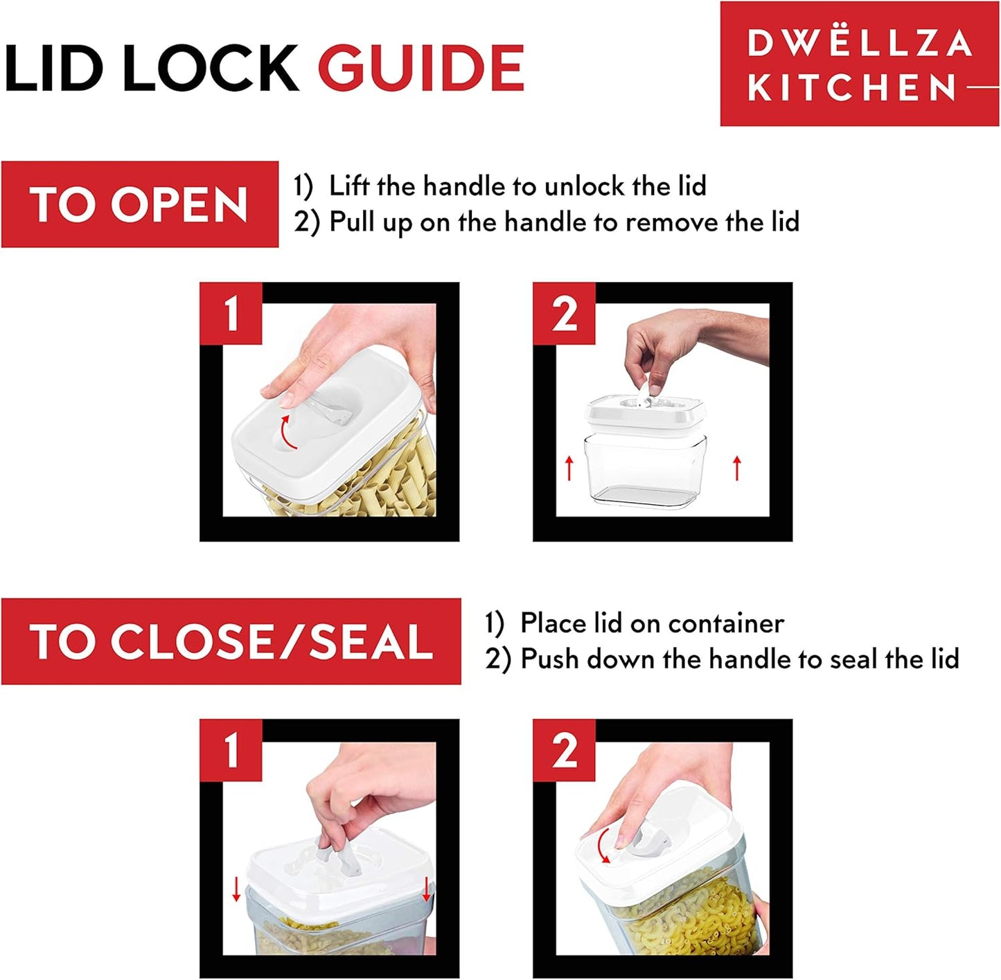 DWËLLZA KITCHEN Airtight Food Storage Containers – 4 Piece set Air Tight Pantry Storage Containers Clear Kitchen Organization and Storage Set BPA-Free - Keeps your Food Fresh & Dry