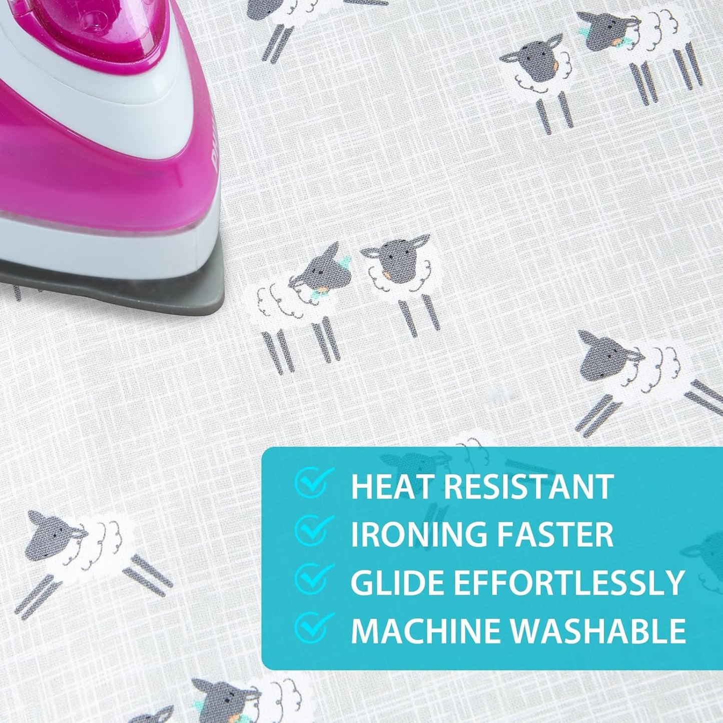 Table Top Ironing Board Cover 12 x 32 inch, 3 Layers Small Iron Board Cover, Heat Reflective Thick Padding with Elasticized Edges (Gray Sheep)