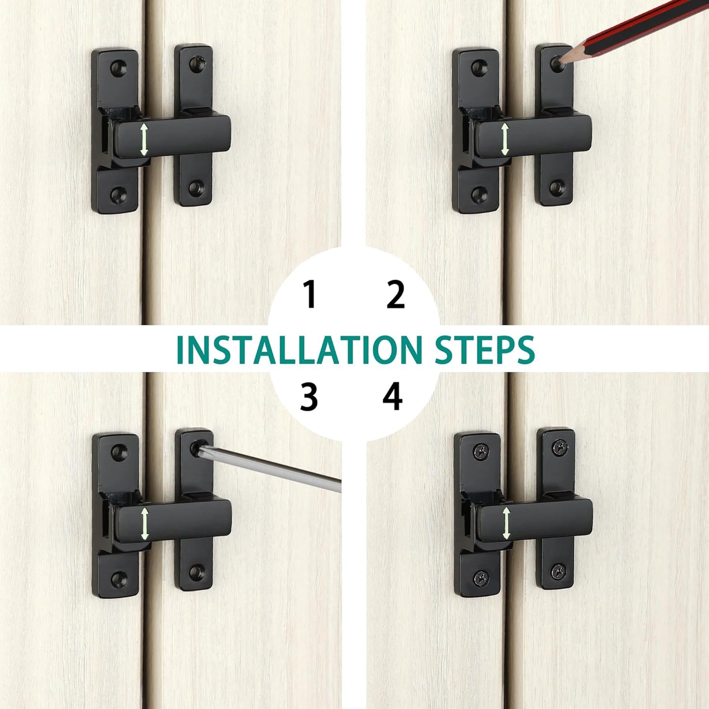 90/180 Degree Flip Latch Gate Latch, Heavy Duty Black Safety Door Lock Enhanced Security Flip Latch Lock Hardware for Interior Door Front Door Barn Garden Fence Window Bathroom Cabinet