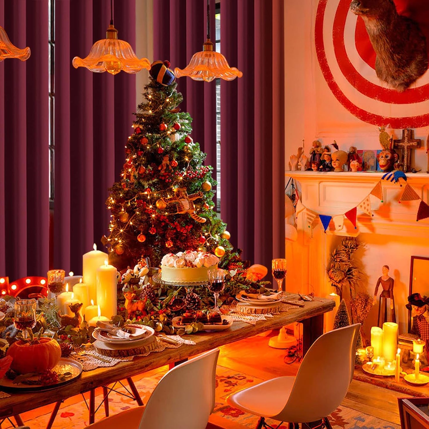 BGment Burgundy Blackout Curtains 84 Inch Length for Bedroom - Rod Pocket Thermal Insulated Room Darkening Shading Drapes for Living Room, 42 x 84 Inch, 2 Panels