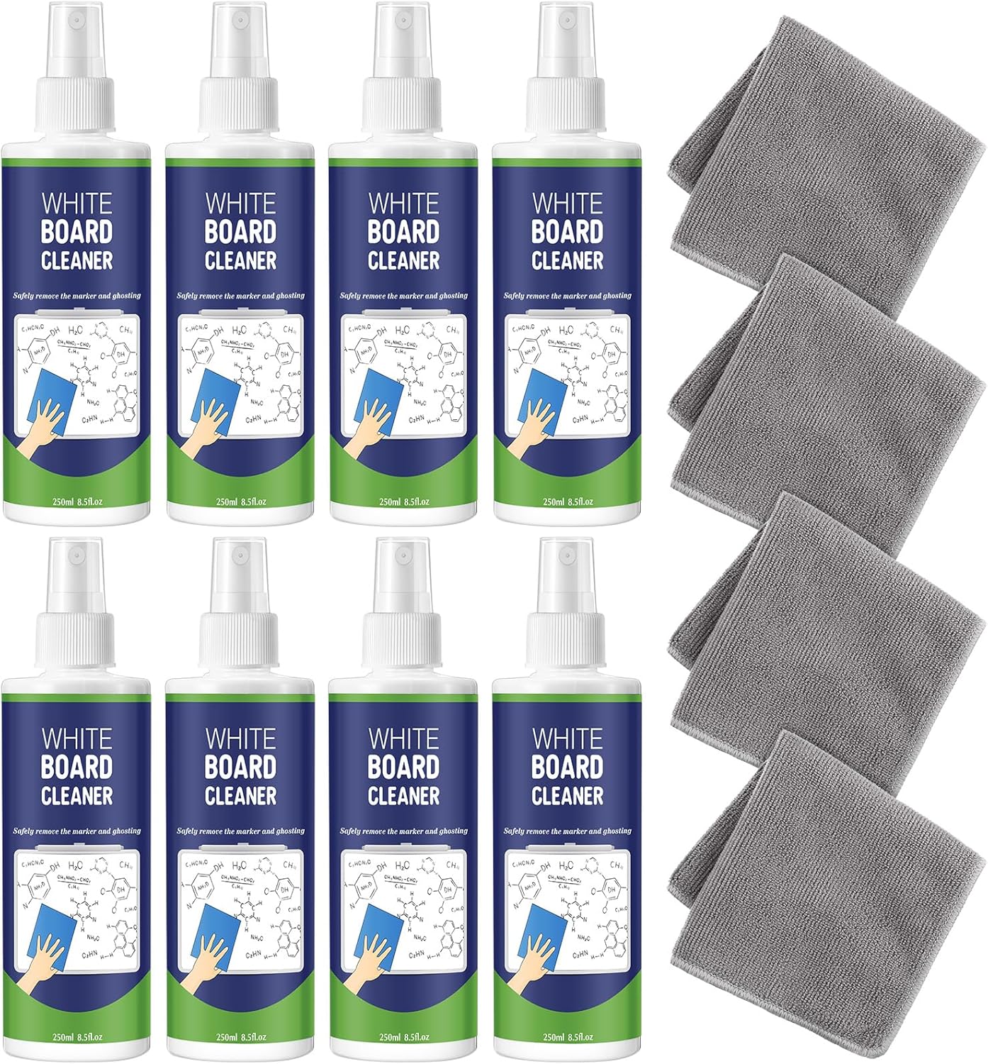 8 Pack Whiteboard Cleaner Spray 8.5oz Dry Erase Board Cleaner with 6 Cloths Non Toxic Dry Erase Cleaner Removes Stubborn Marks from Whiteboards