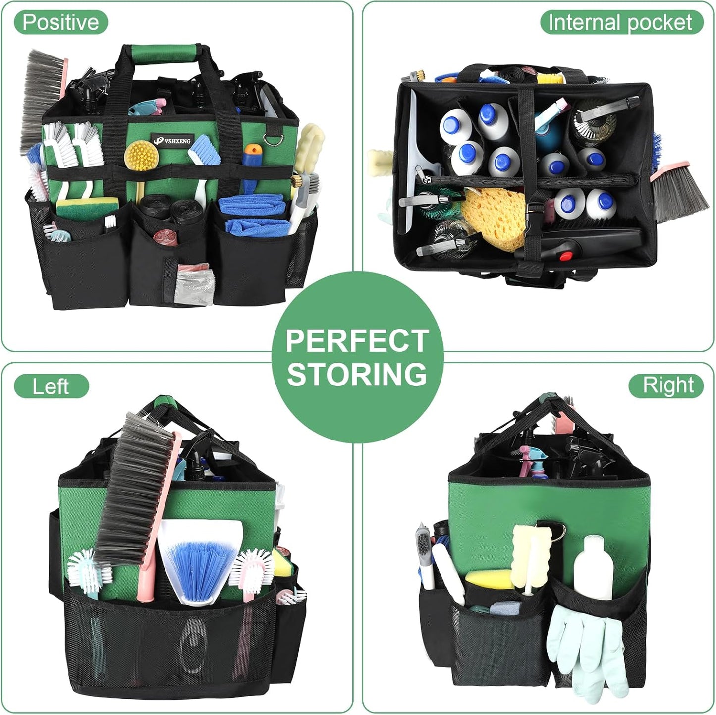 Large Rolling Cleaning Caddy Bag with Wheels, Cleaning Bag with Detachable Trolley, Cleaning Bags on Wheels for Housekeepers, Cleaning Cart Supplies Organizer for Home, Car, Picnic (Green)