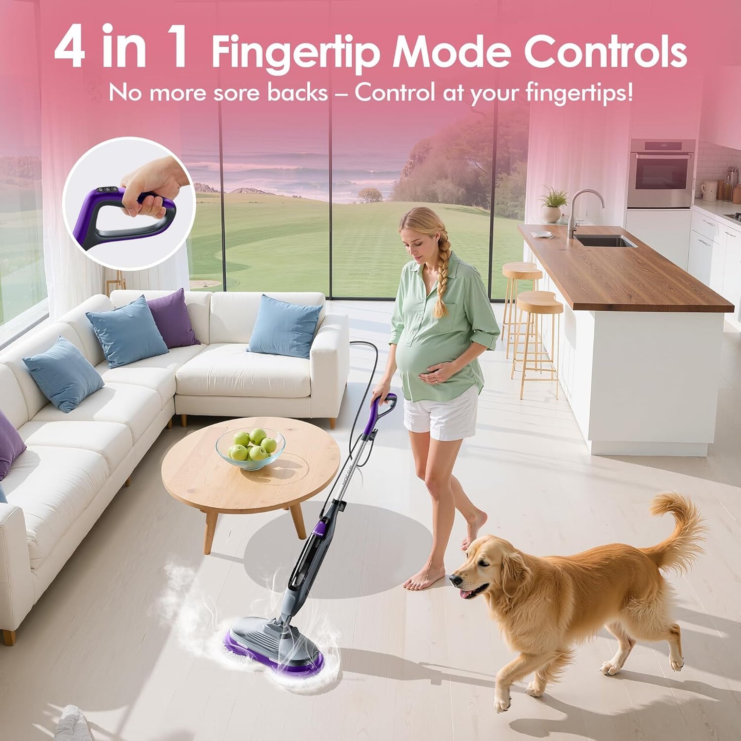 Scrub & Steam Mop with Rotating Mop Pads, LED Headlights, 6 Scrub Pads, Large Tank, Swivel Steering, Effortless Scrubbing Hard Floor Cleaner Upgraded