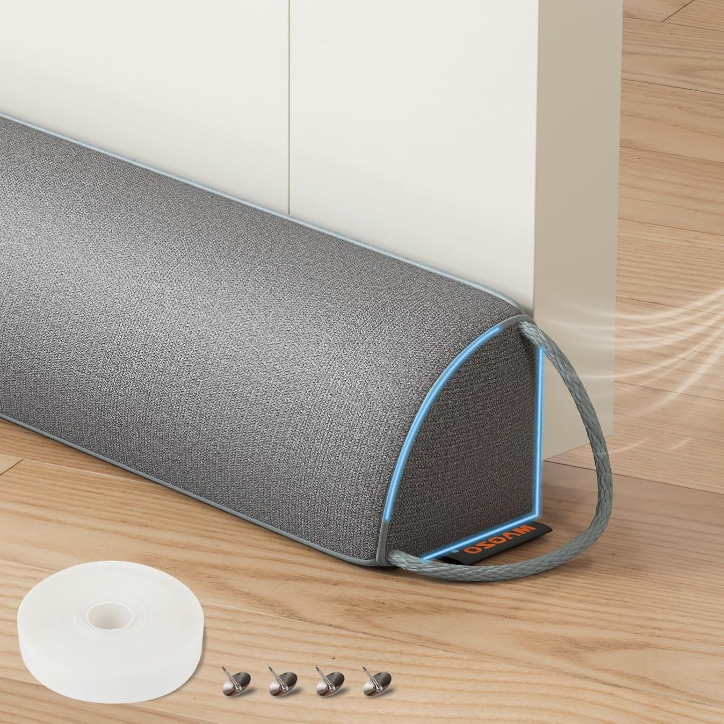 MAGZO Door Draft Stopper 32 Inches, Weighted Triangular Door Snake for Winter Noise Blocker with Hook Loops,Gray