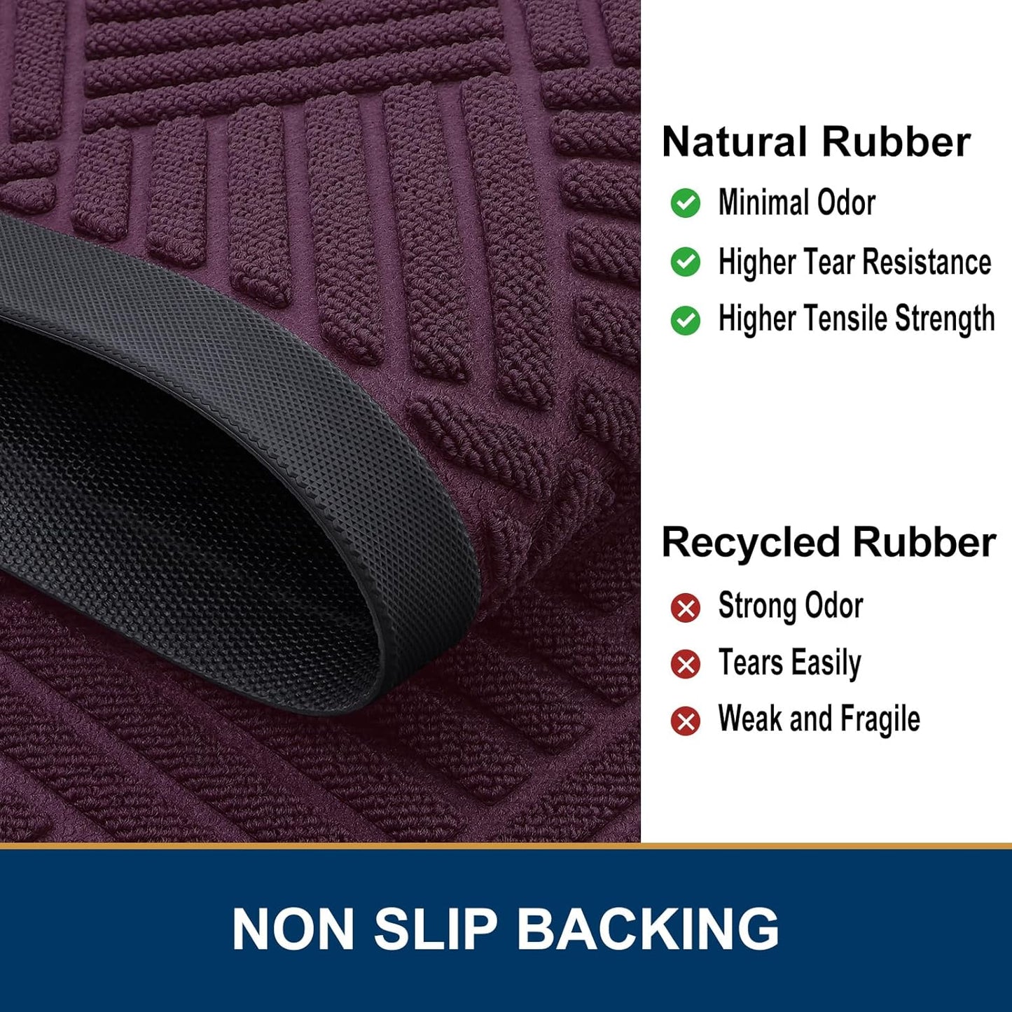 Smiry Front Door Mat Outside Entrance, Heavy Duty Outdoor Indoor Mat, Natural Rubber Doormat, Non Slip, Trap Dirt and Moisture, Easy Clean, Low Profile Patio Porch Entryway Mat, 29.5x17, Violet