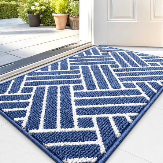 OLANLY Indoor Door Mat, 36x24 Inch, Dirt Resistant and Absorbent, Non-Slip Rubber Backing Floor Mats, Easy Clean Low-Profile Doormat for Entryway, Front Door, and Inside Entrance, Navy
