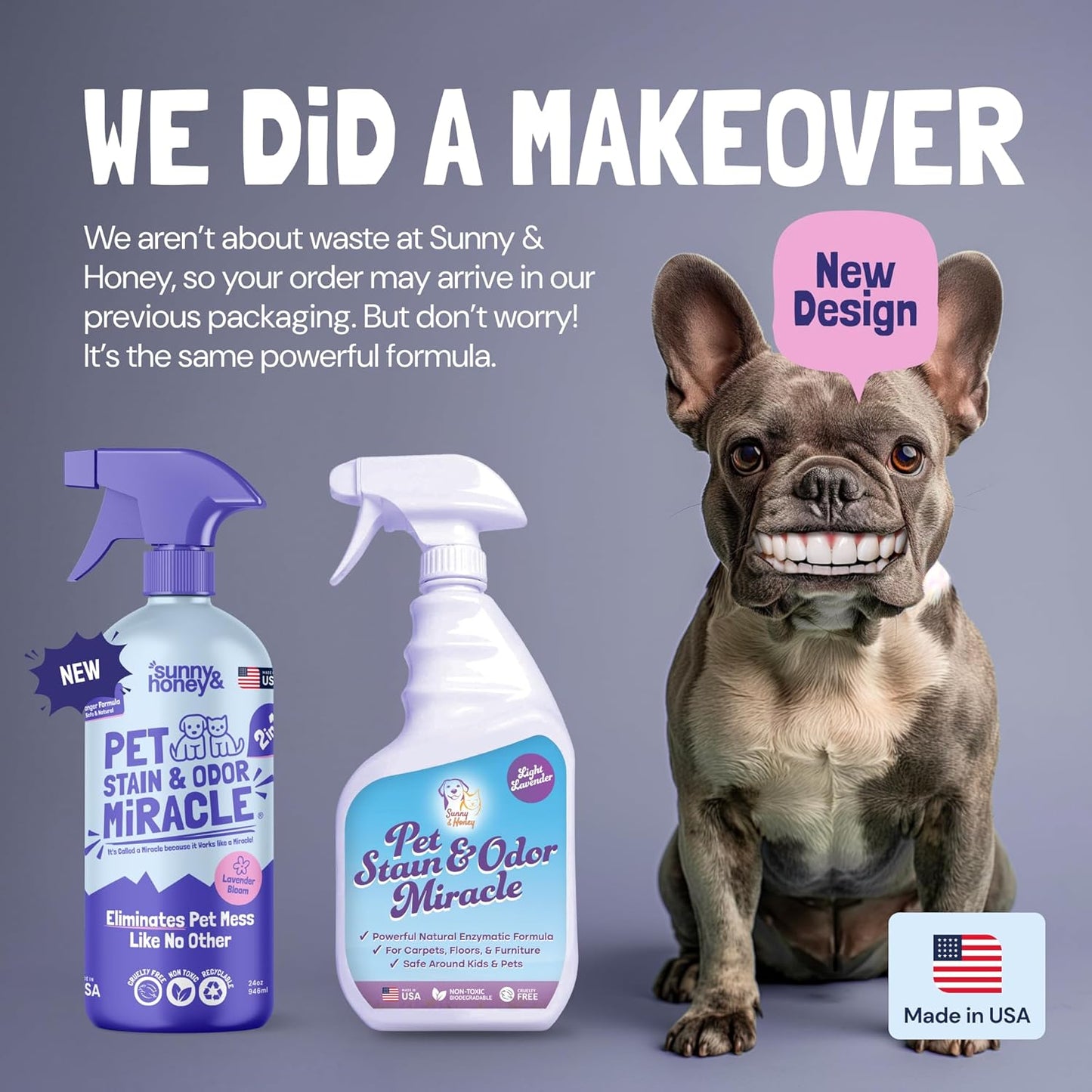 Sunny & Honey Pet Stain & Odor Miracle - 32 Fl Oz, Light Lavender Scent - Carpet Stain Remover & Urine Odor Eliminator - Upholstery Cleaner Spray - Enzyme Formula for Upholstery, Couch & Mattress