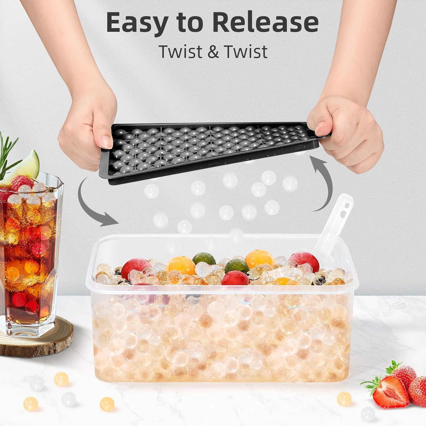 WIBIMEN Mini Ice Cube Trays, Small Tiny Round Pebble Crushed Nugget Ice Trays for Freezer with Lid - Chilling Drinks Coffee Juice(4 Pack/0.55In - Black)