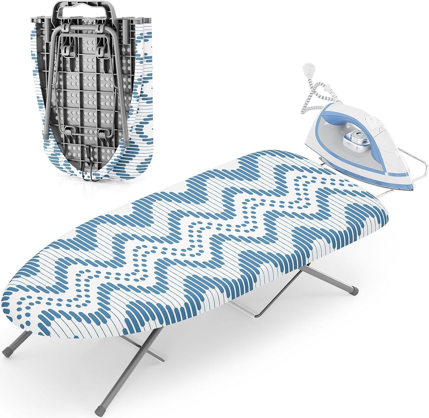KINGBOARD Tabletop Ironing Board, Small Ironing Boards with Iron Rest, Folding Iron Board, Extra Thick Cover, Portable Tabletop Ironing Board with Non-Slip Feet, 30x12 Blue