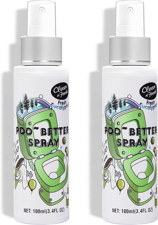 Clean-n-Fresh Toilet Spray, Poop Spray Eucalyptus Scent, 100% Natural Plant Essential Oil Bathroom Air Fresheners Spray, 400 Plus Uses, Long Lasting Odor Eliminator, 2 Pack