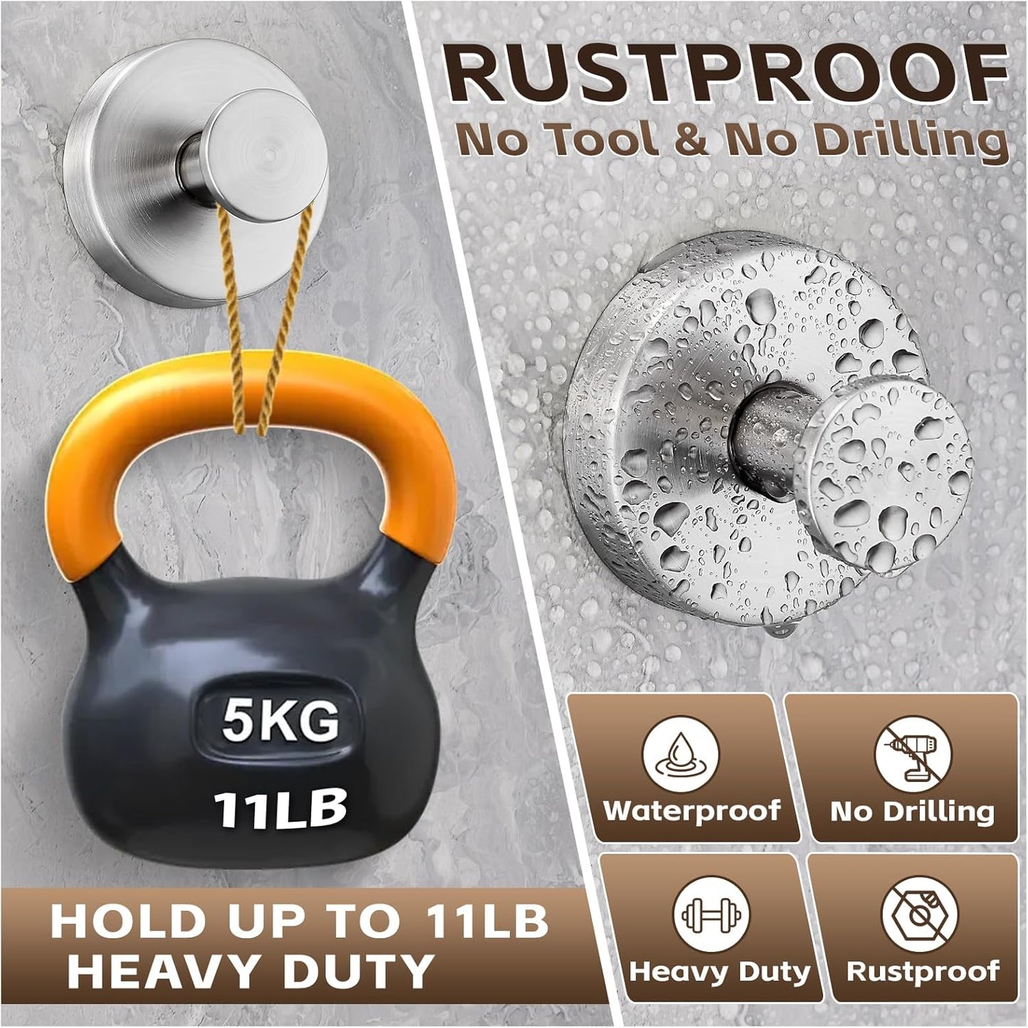 Reusable Heavy Duty Suction Cup Hooks for Kitchen/Bathroom/Shower - Wet-Proof Hooks for Towels, Robes, Loofah&Wreaths/No Drill Mounting on Glass, Tile, Metal (4, Brushed Nickel)