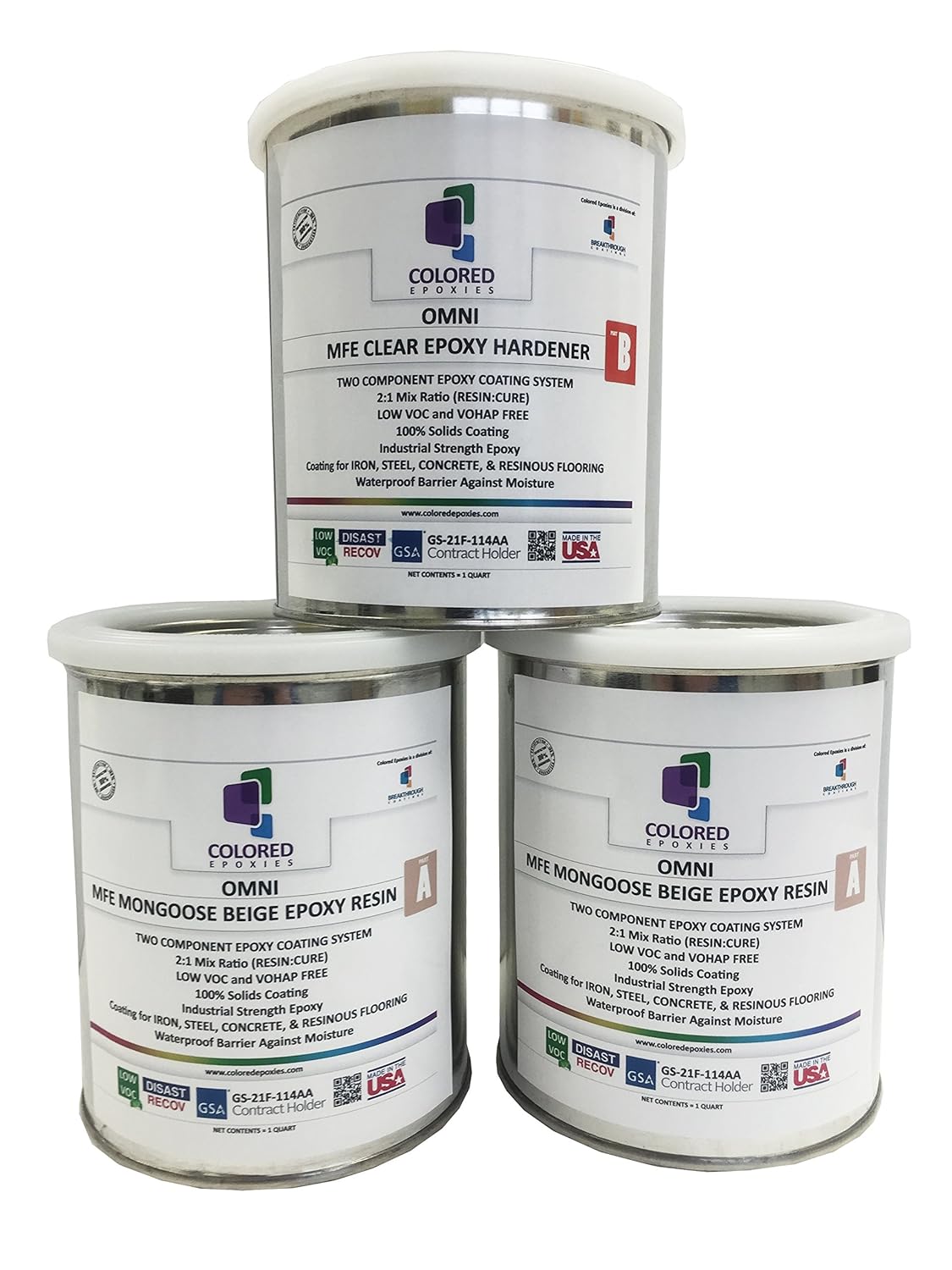 Coloredepoxies 10010 Light Beige Epoxy Resin Coating Made with Beautiful and Vibrant Pigments, 100% solids, For Garage Floors, Basements, Concrete and Plywood. 3 Quart Kit
