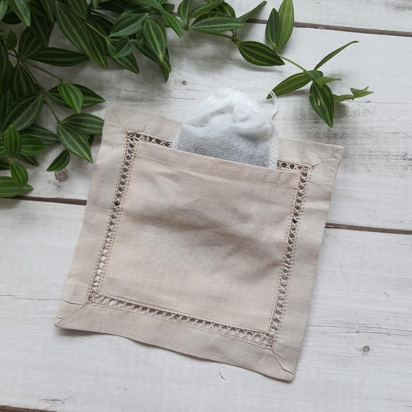 Hcraft Hand Embroidered Lavender Sachet Bags, 6"x6" Set of 3 Embroidery Natural Linen, Lavender Sachets for Drawers and Closets, Dried Lavender